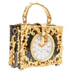 rare DOLCE GABBANA Box Orologio Barocco or métal vert marbre résine vanity bag