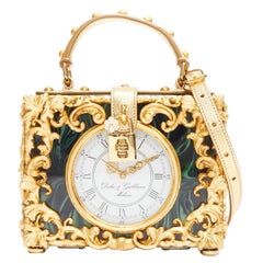 rare DOLCE GABBANA Box Orologio Barocco gold metal green marble resin vanity bag