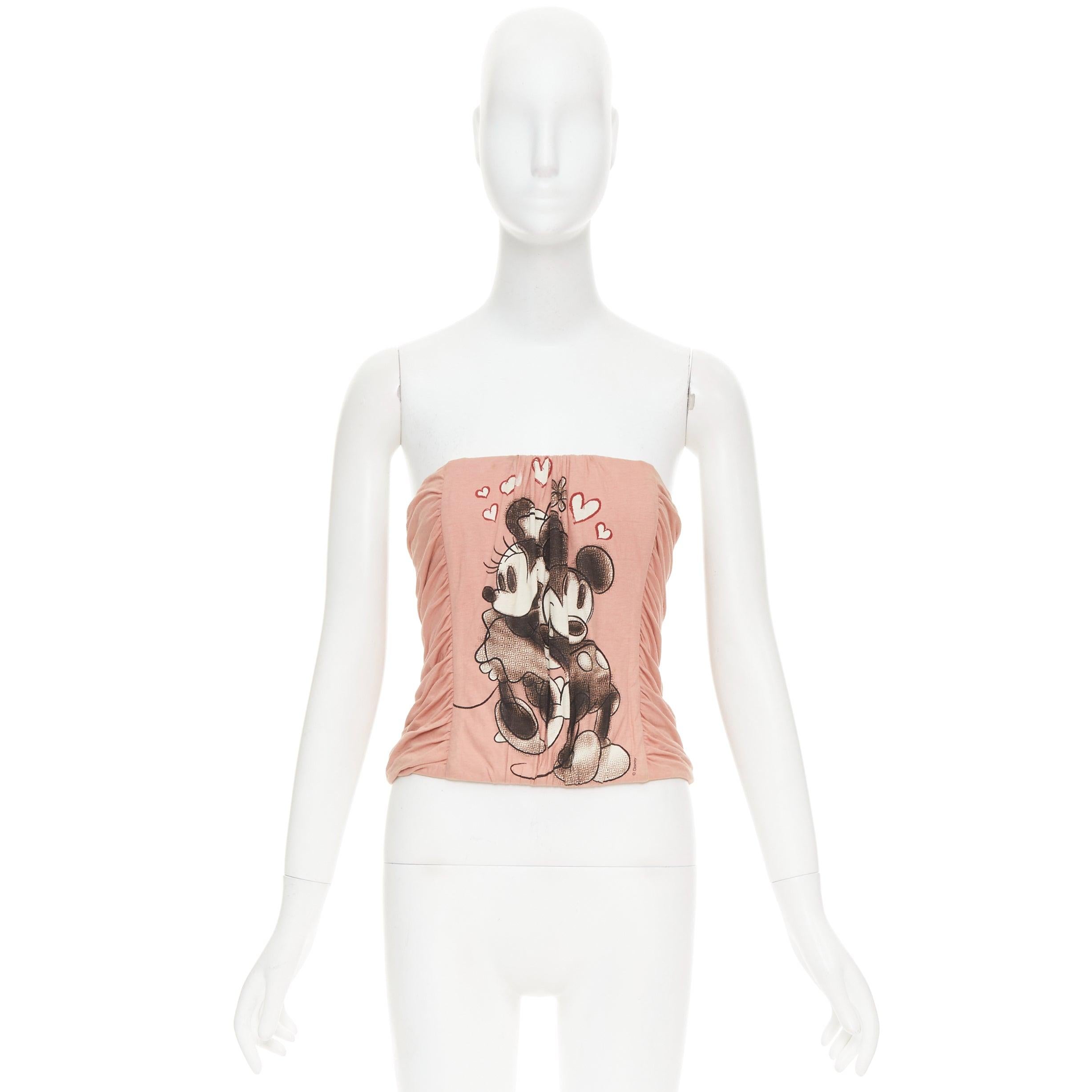 raro DOLCE & GABBANA D&G 2004 Vintage Mickey Mouse rosa bustier top IT36 XXS in vendita 4