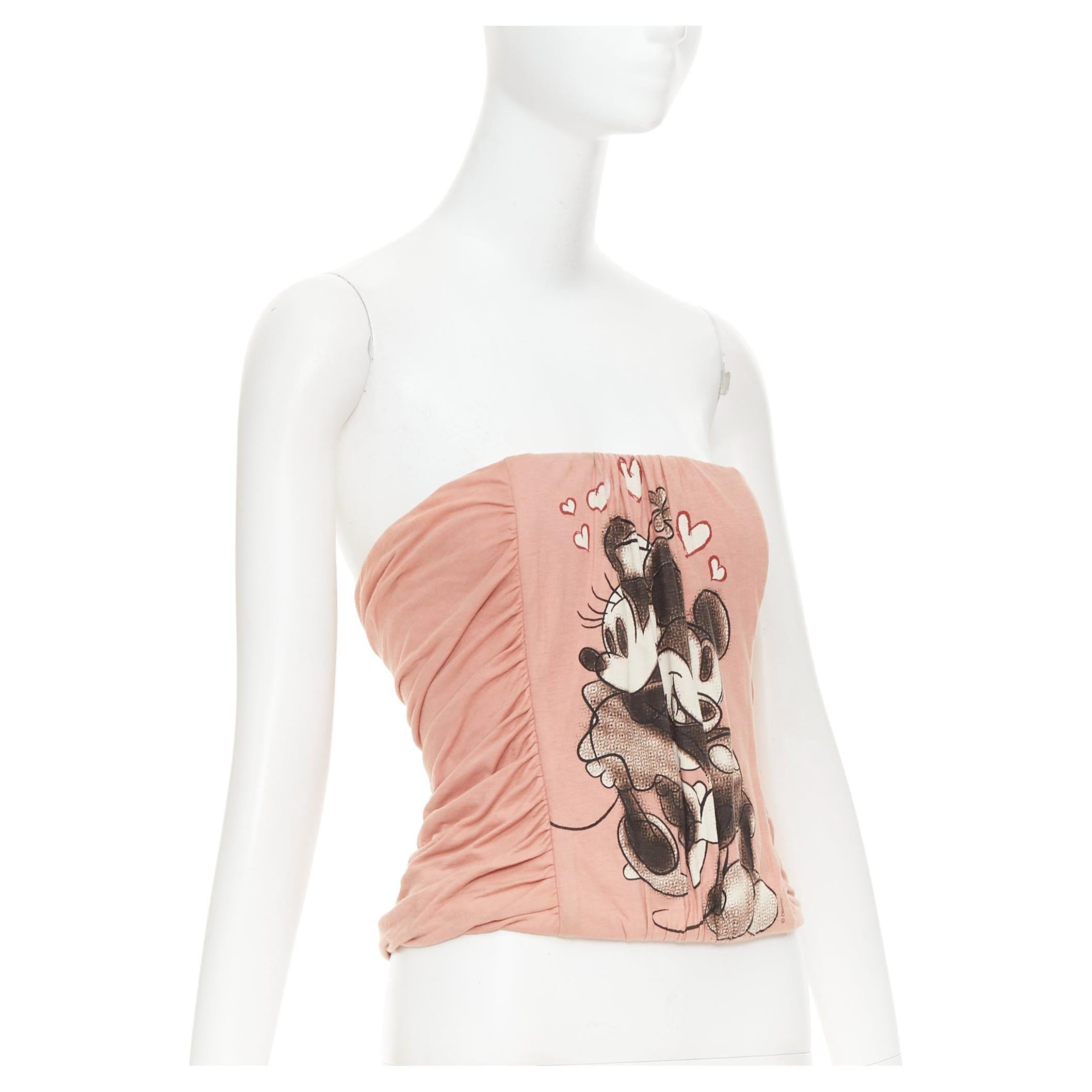 raro DOLCE & GABBANA D&G 2004 Vintage Mickey Mouse rosa bustier top IT36 XXS in vendita