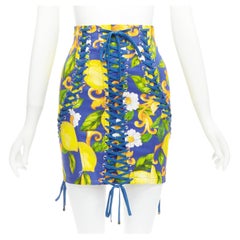 rare DOLCE GABBANA flower print laced corset high waist mini skirt IT36 XXS