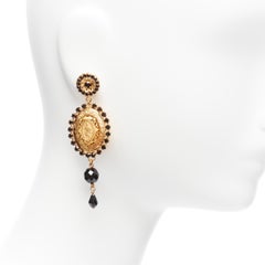 rare DOLCE GABBANA gold crystal Religious medallion coin drop clip earrings