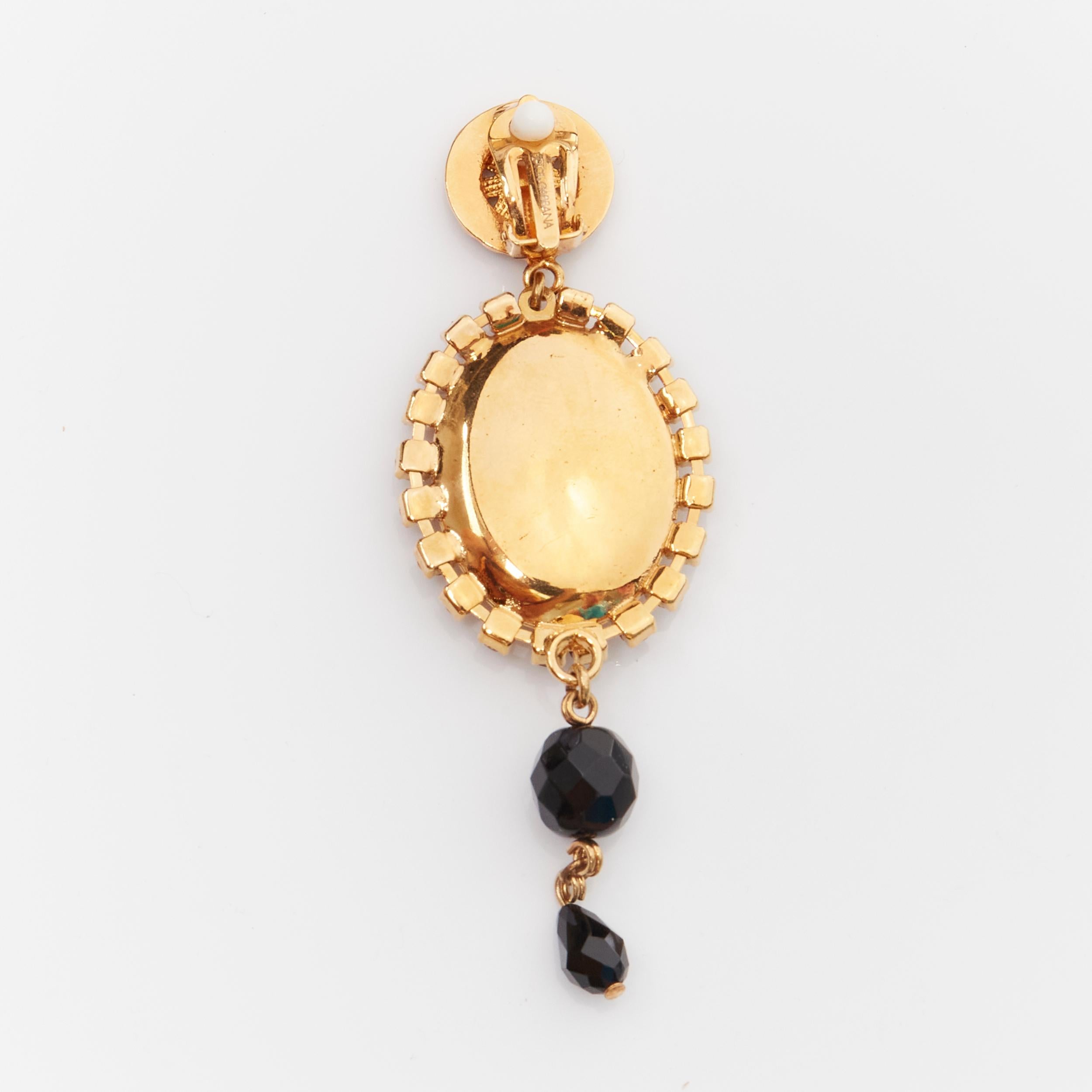 rare DOLCE GABBANA gold crystal Religious medallion coin drop clip earrings In Good Condition In Hong Kong, NT