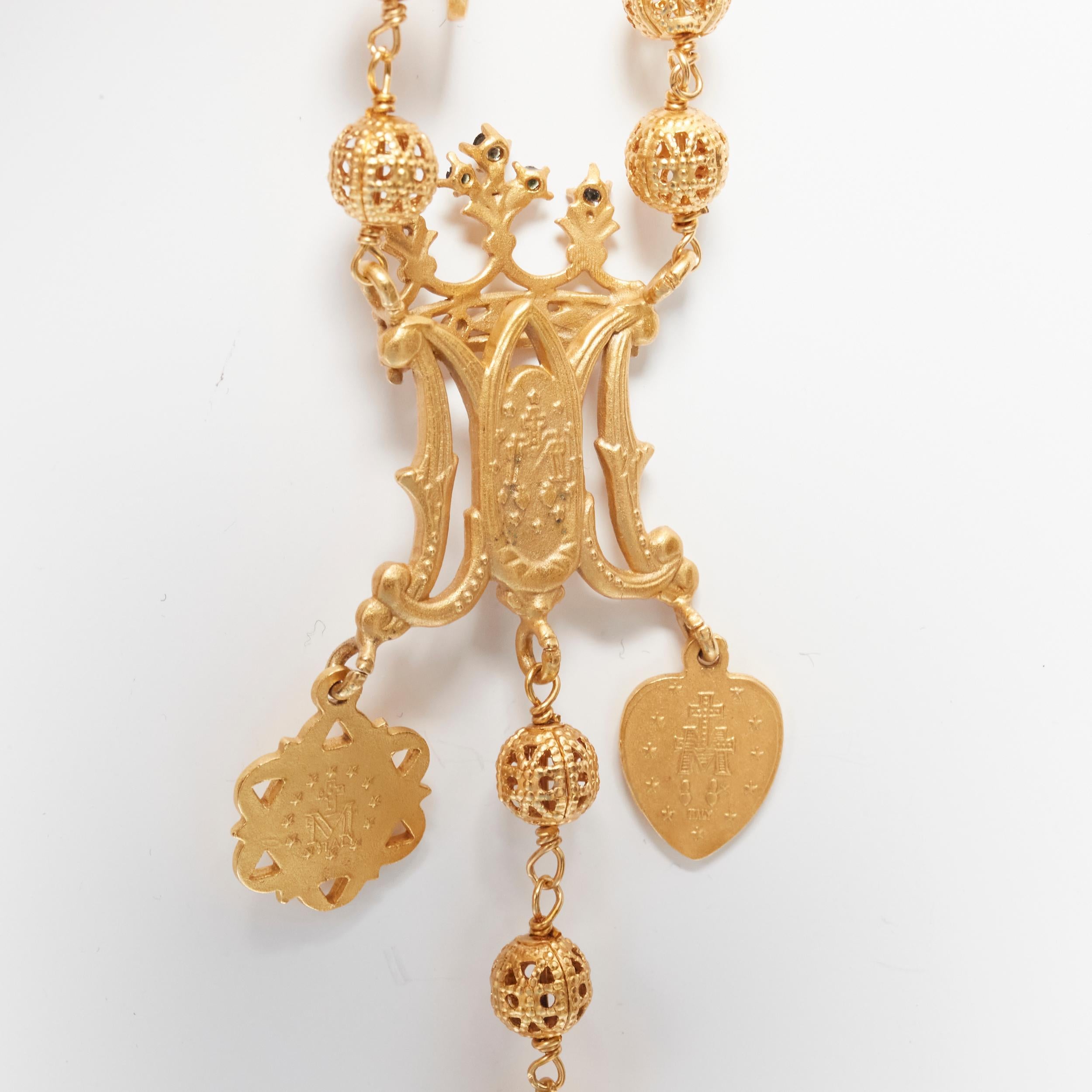 rare DOLCE GABBANA gold tone Jesus cross Saints coin charm long rosary necklace 2