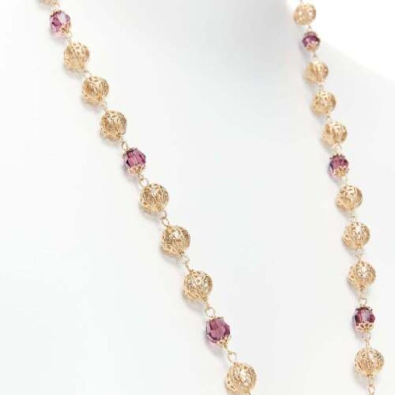 rare DOLCE GABBANA gold tone sapphire rhinestone pearl pendent filigree necklace 3