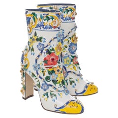 Rare! Dolce & Gabbana Majolica Painted Leather Embellished Ankle Boots 39 - 9