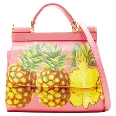 DOLCE GABBANA Miss Sicily - Sac à bandoulière rare imprimé ananas jaune et rose