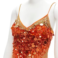 rare DOLCE GABBANA orange paillette sequins lace flapper cocktail dress IT40 S