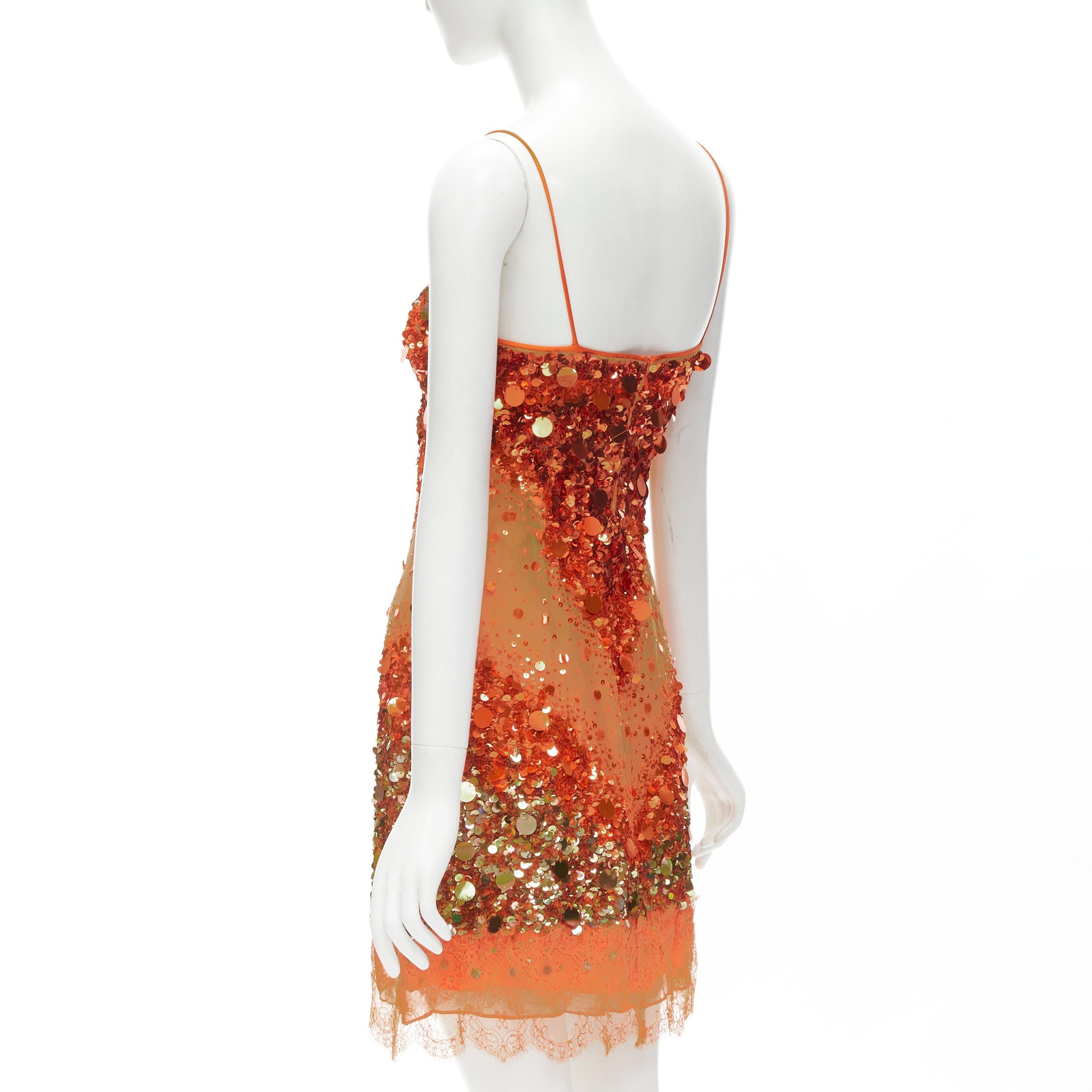 rare DOLCE GABBANA orange paillette sequins lace flapper cocktail dress IT40 S In Excellent Condition In Hong Kong, NT