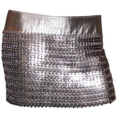 Rare Dolce & Gabbana Silver Metallic Leather Chainmail Chain Link Mini Skirt