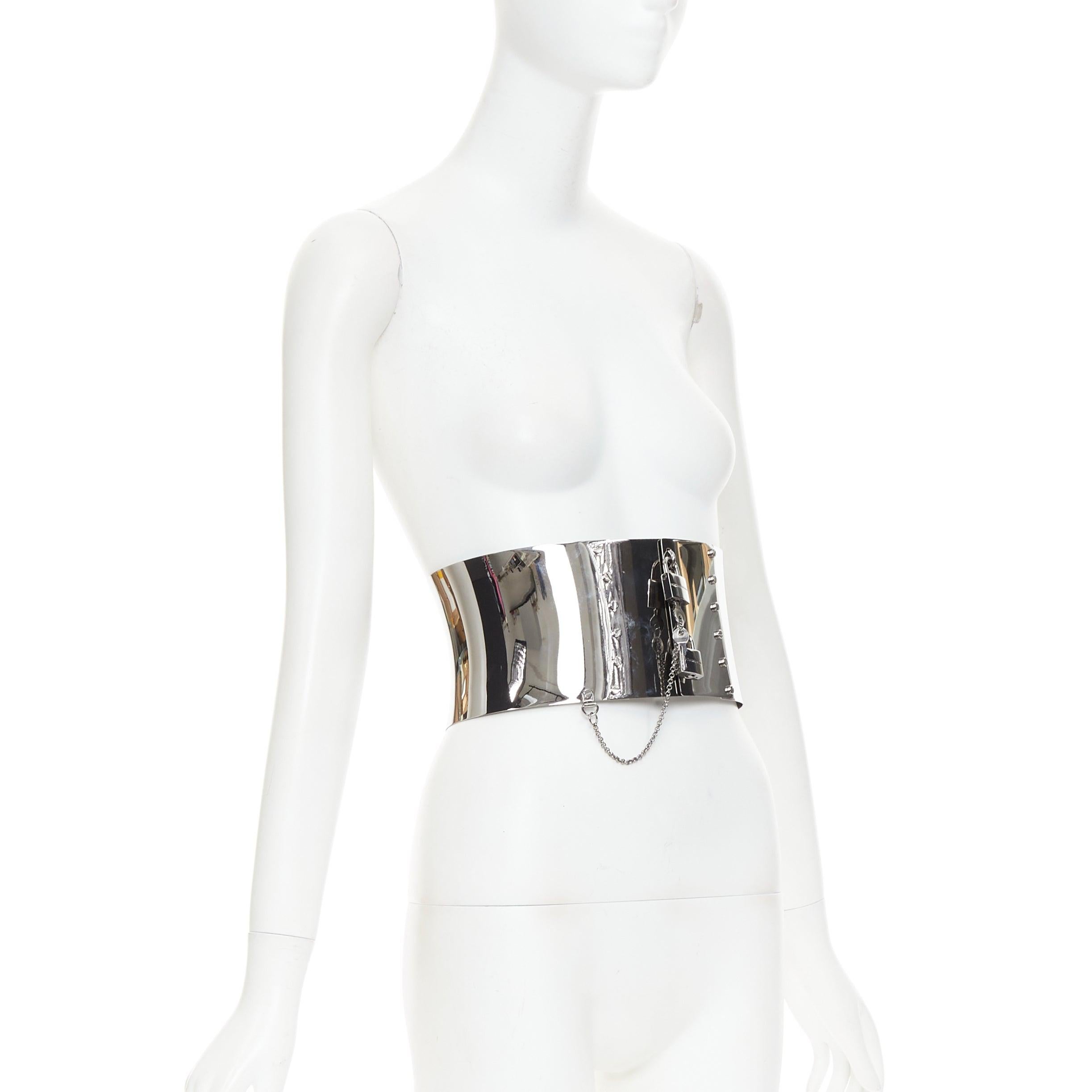 Silver rare DOLCE GABBANA silver chrome metal double lock corset waist belt Beyonce For Sale