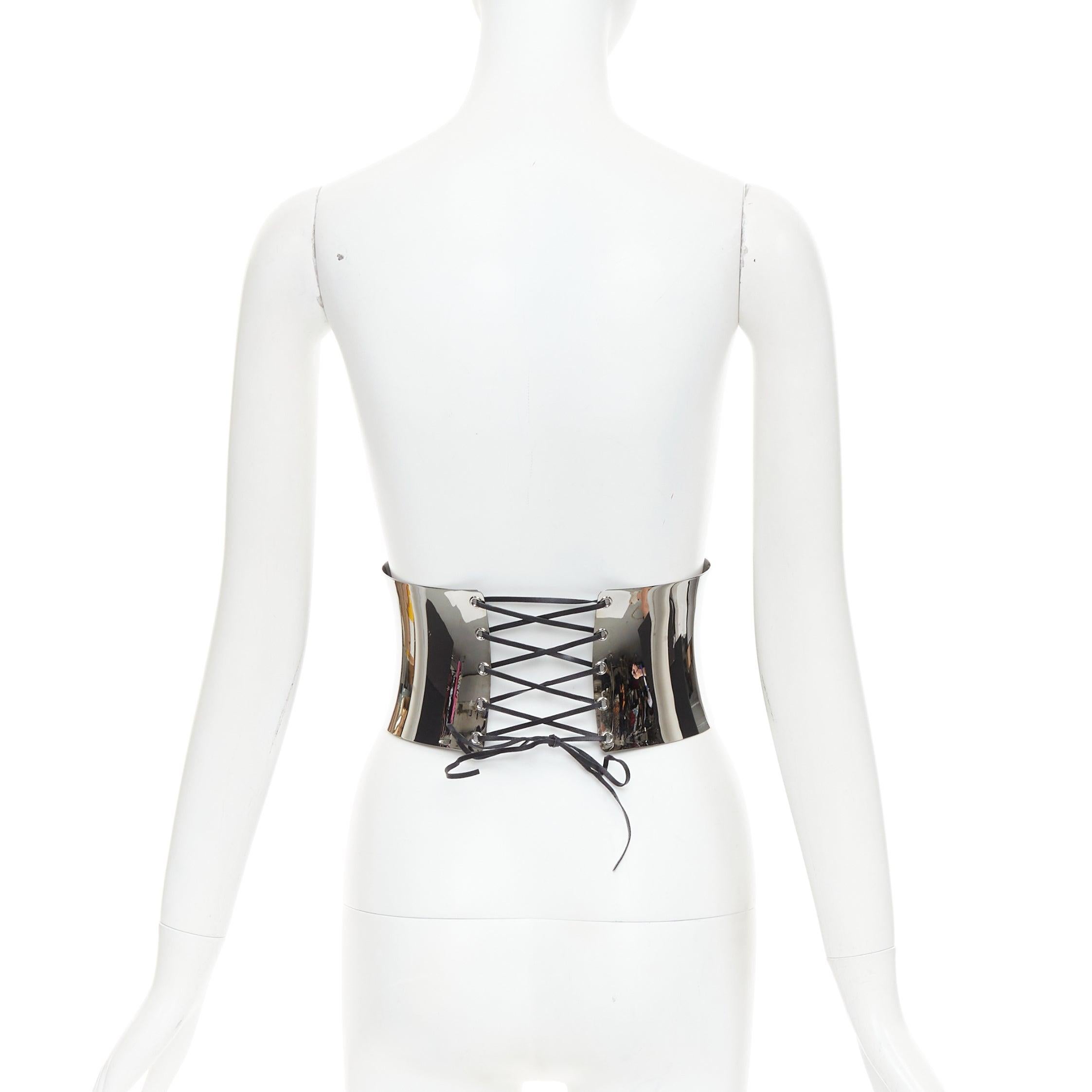 Women's rare DOLCE GABBANA silver chrome metal double lock corset waist belt Beyonce For Sale