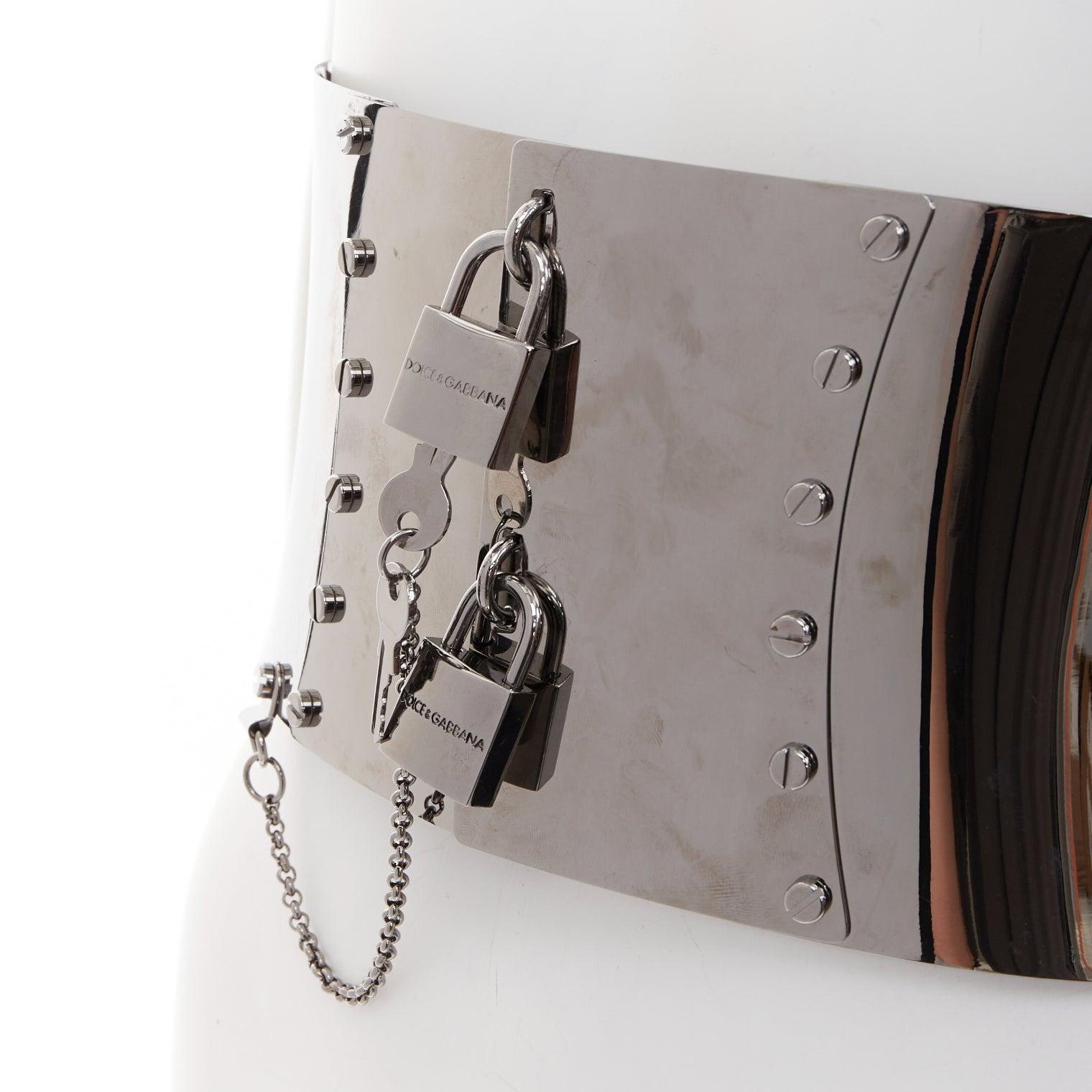 rare DOLCE GABBANA silver chrome metal double lock corset waist belt Beyonce For Sale 2