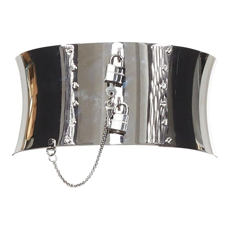 rare DOLCE GABBANA silver chrome metal double lock corset waist belt Beyonce For Sale