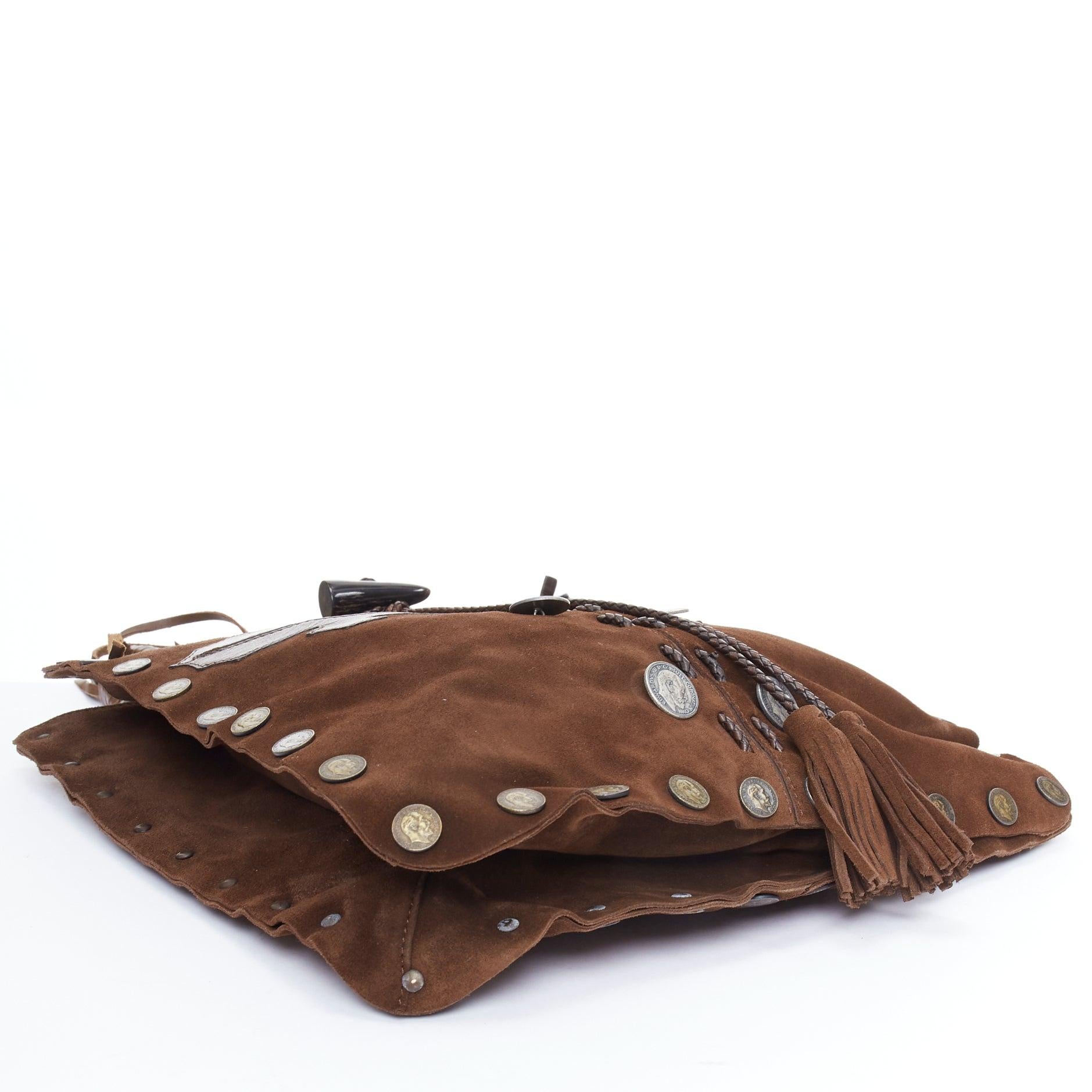 rare DOLCE GABBANA Vintage brown leather patch suede embellished tote bag 1