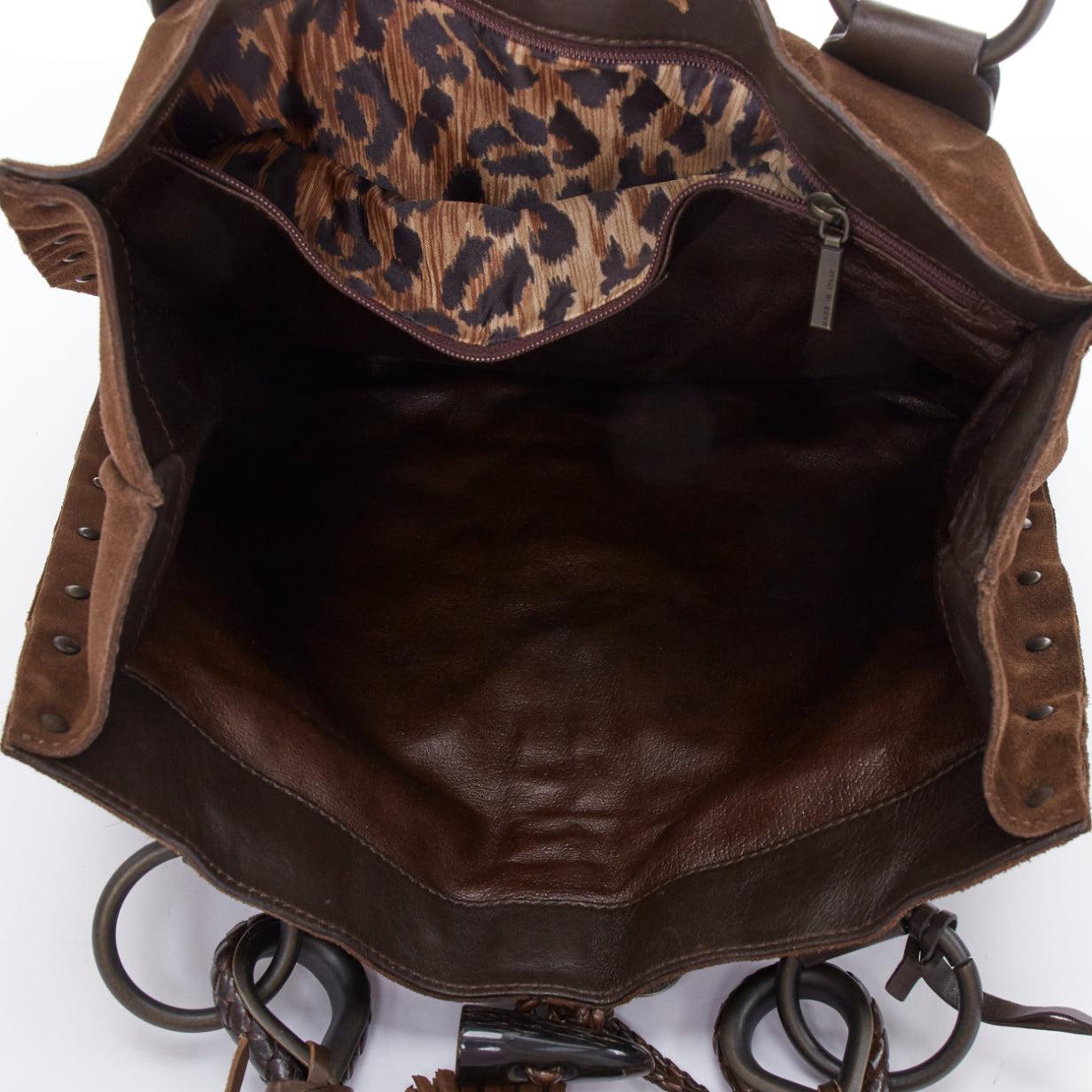 rare DOLCE GABBANA Vintage brown leather patch suede embellished tote bag 4