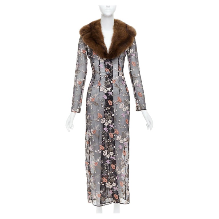 rare DOLCE GABBANA Vintage Runway fur collar floral embroidery 