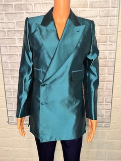 rare Dolce&Gabbana Cyan Green Mikado Silk Double-breasted Oversized Blazer IT 38