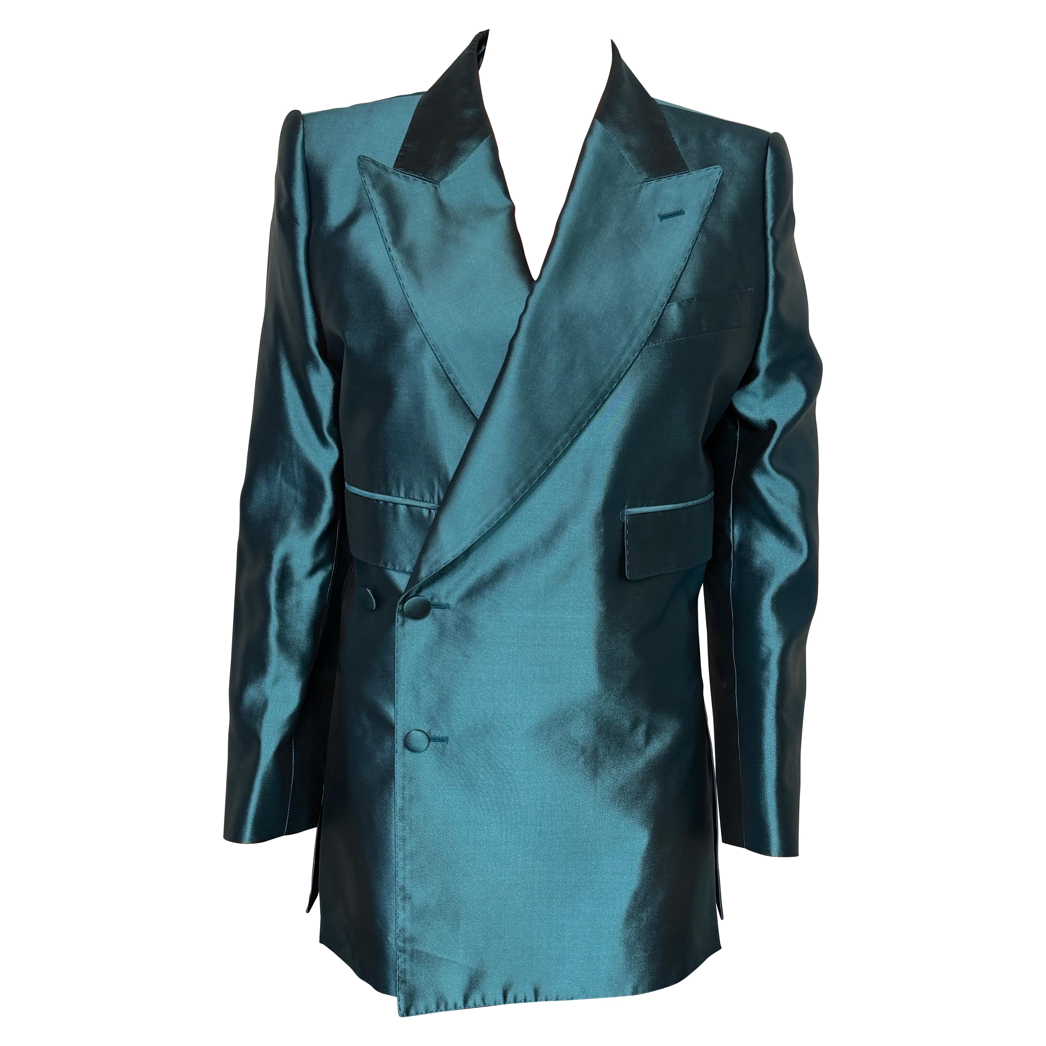 Dolce & Gabbana Emerald Green Silk Mikado Double-Breasted Blazer IT 38 Authentic For Sale