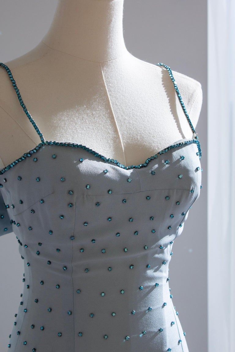 Rare Dolce&Gabbana Vintage S/S 1995 Light Blue Crystal Embellished Mini  Dress For Sale at 1stDibs