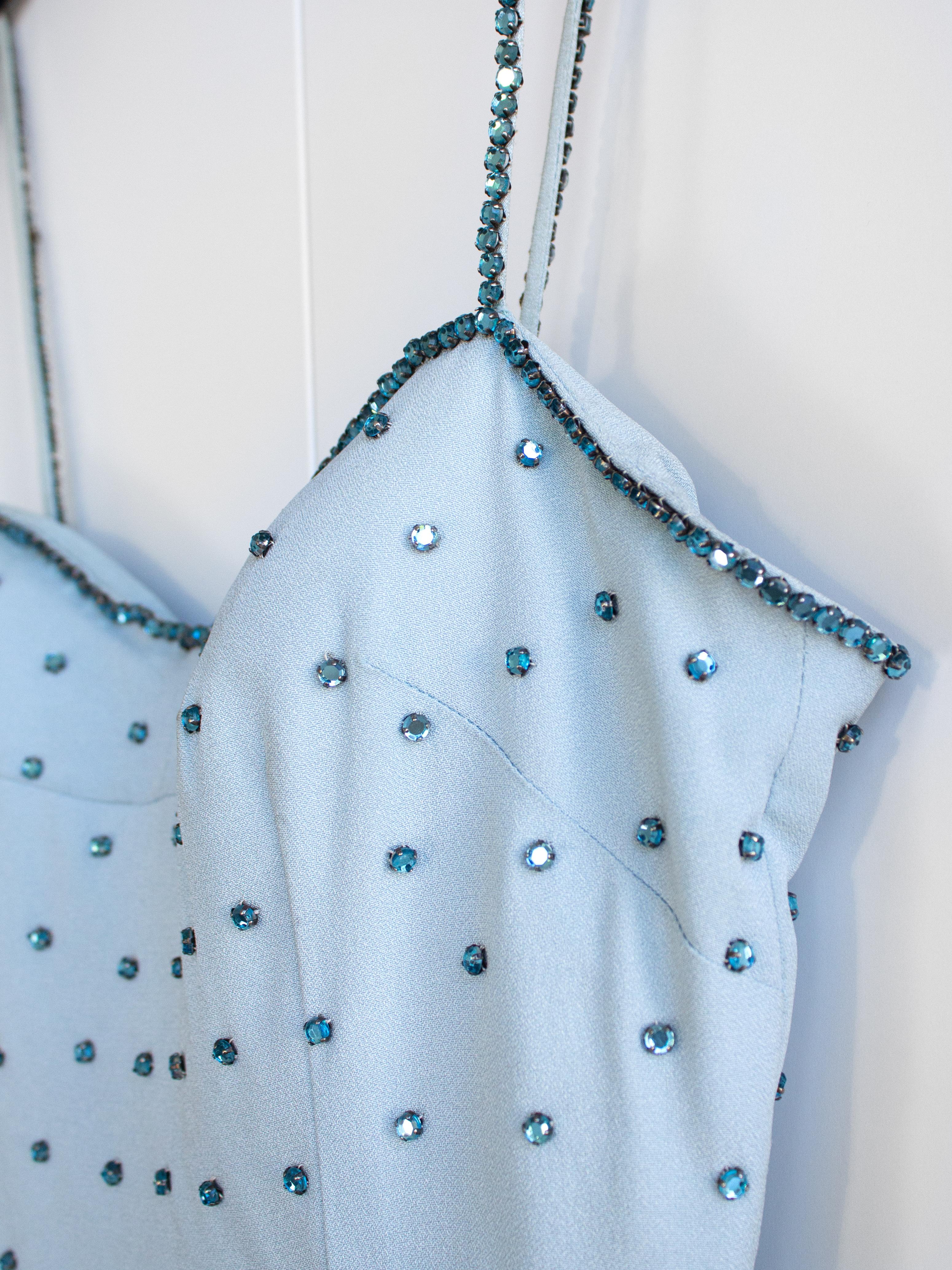 Rare Dolce&Gabbana Vintage S/S 1995 Light Blue Crystal Embellished Mini Dress For Sale 5