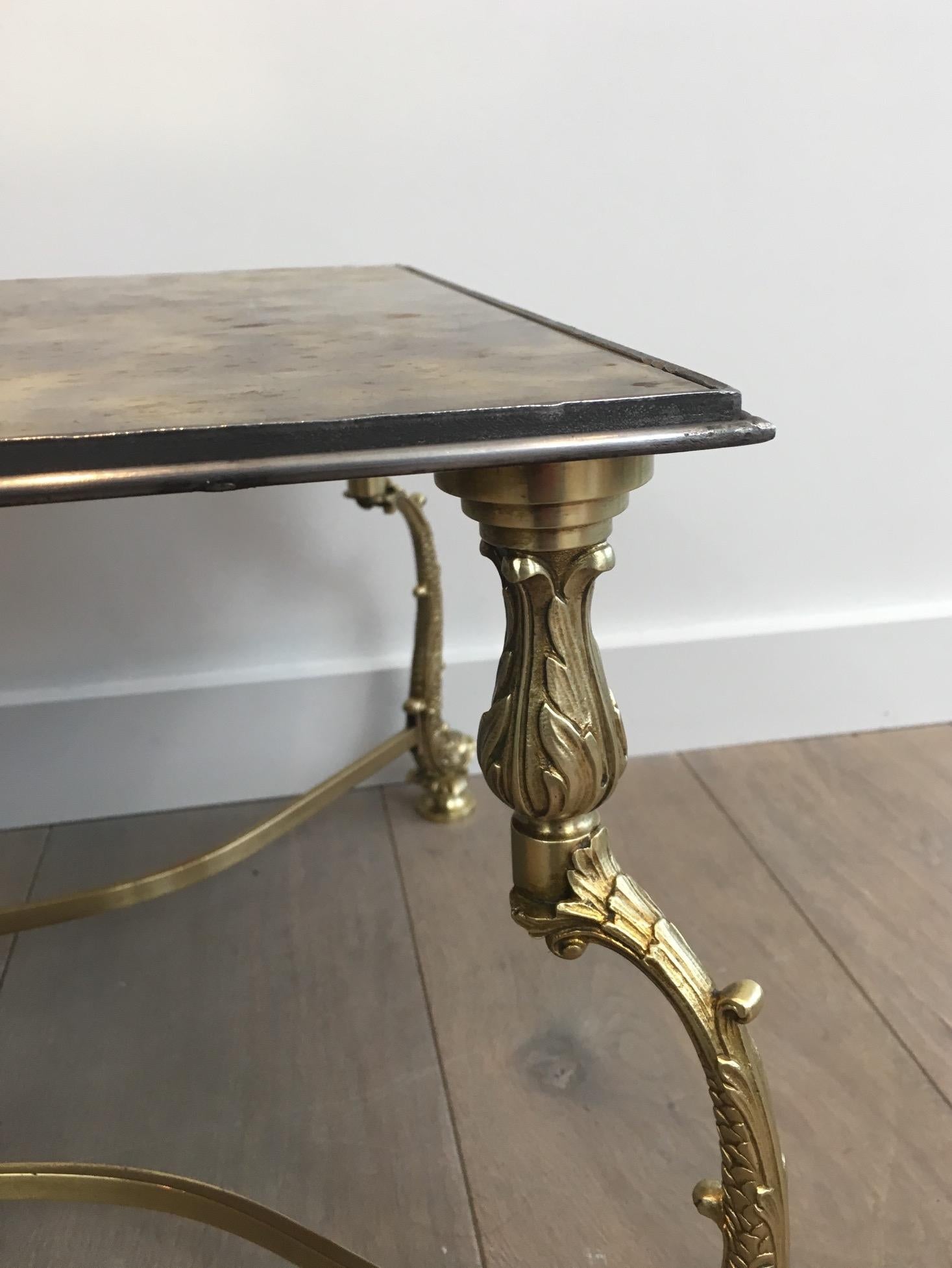 Rare Dolphins Neoclassical Brass Coffee Table with Beautiful Gilded Glass Top For Sale 4