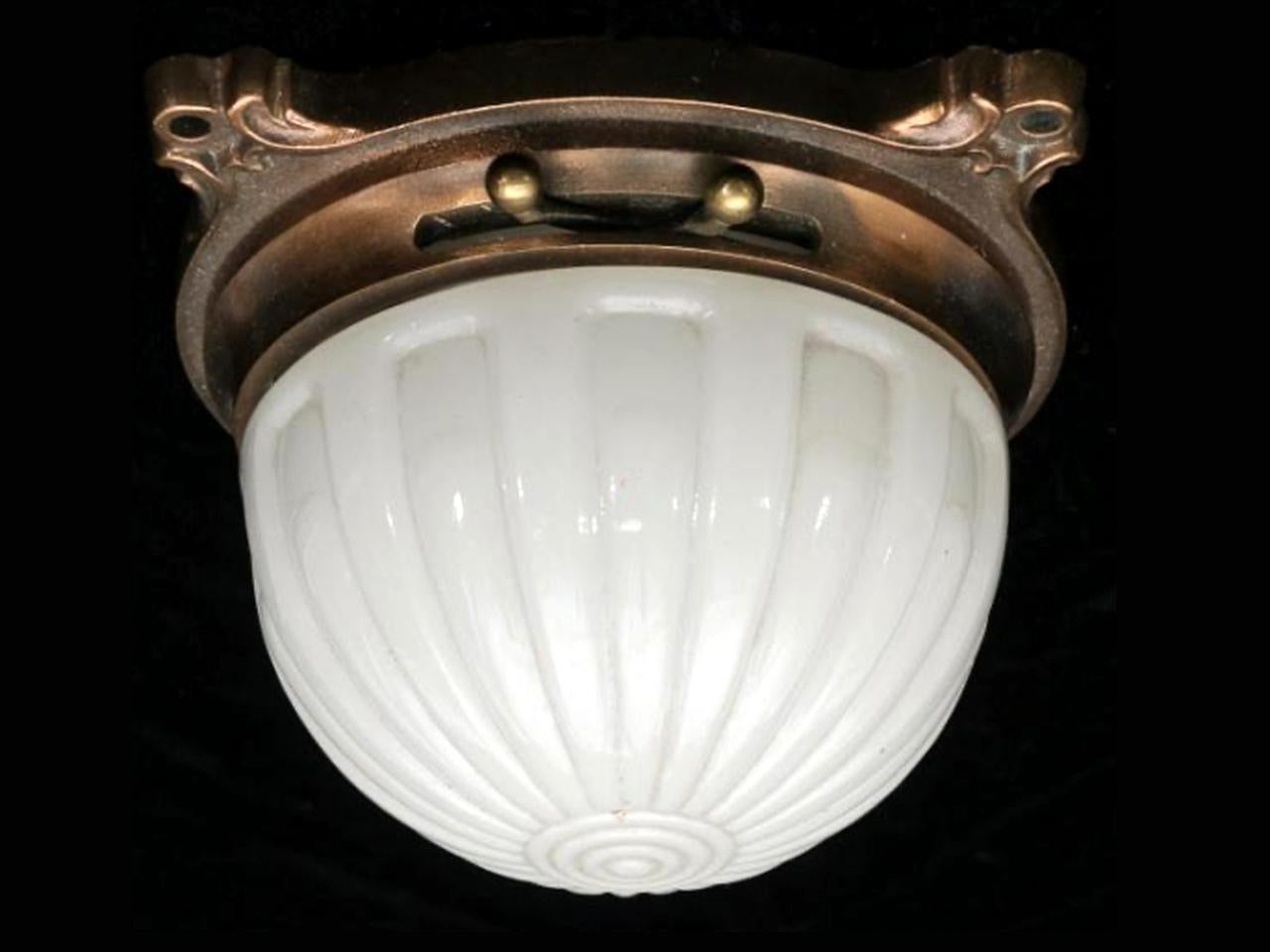 If you are a Railroad collector then you already know just how rare this lamp is. You may not find an original like this again outside a museum. This small decorative flush mount gem was manufactured by the Safety Car Company. This was a lower deck