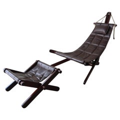 Rare Dominic Michaelis Leather Sling Sail Chair and Ottoman
