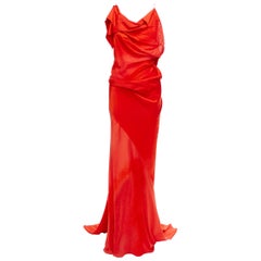rare DONNA KARAN Runway devore viscose silk drape bias cut train gown US2 S
