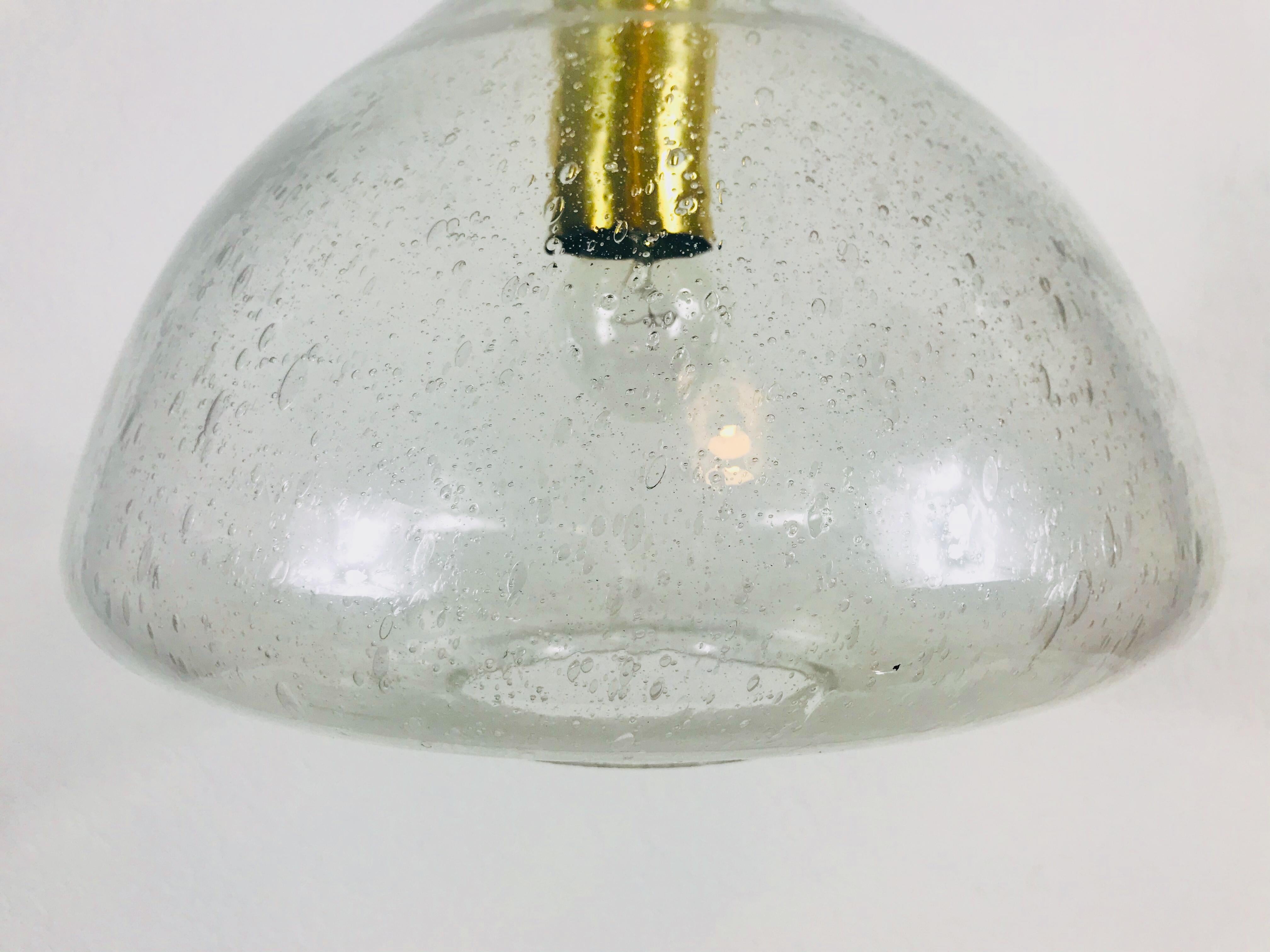 Rare Doria Midcentury Brass and Ice Glass Pendant Lamp, 1960s For Sale 2