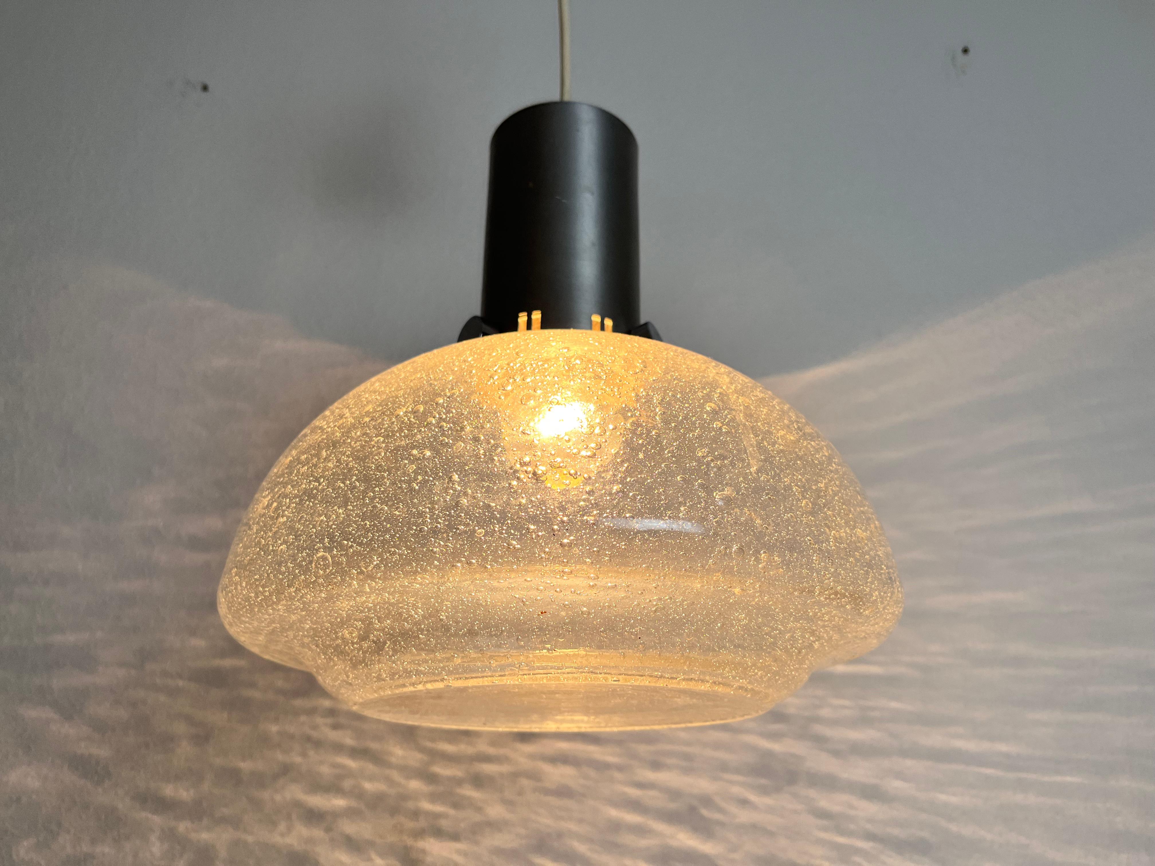 Rare Doria Midcentury Brass and Ice Glass Pendant Lamp, 1960s For Sale 3