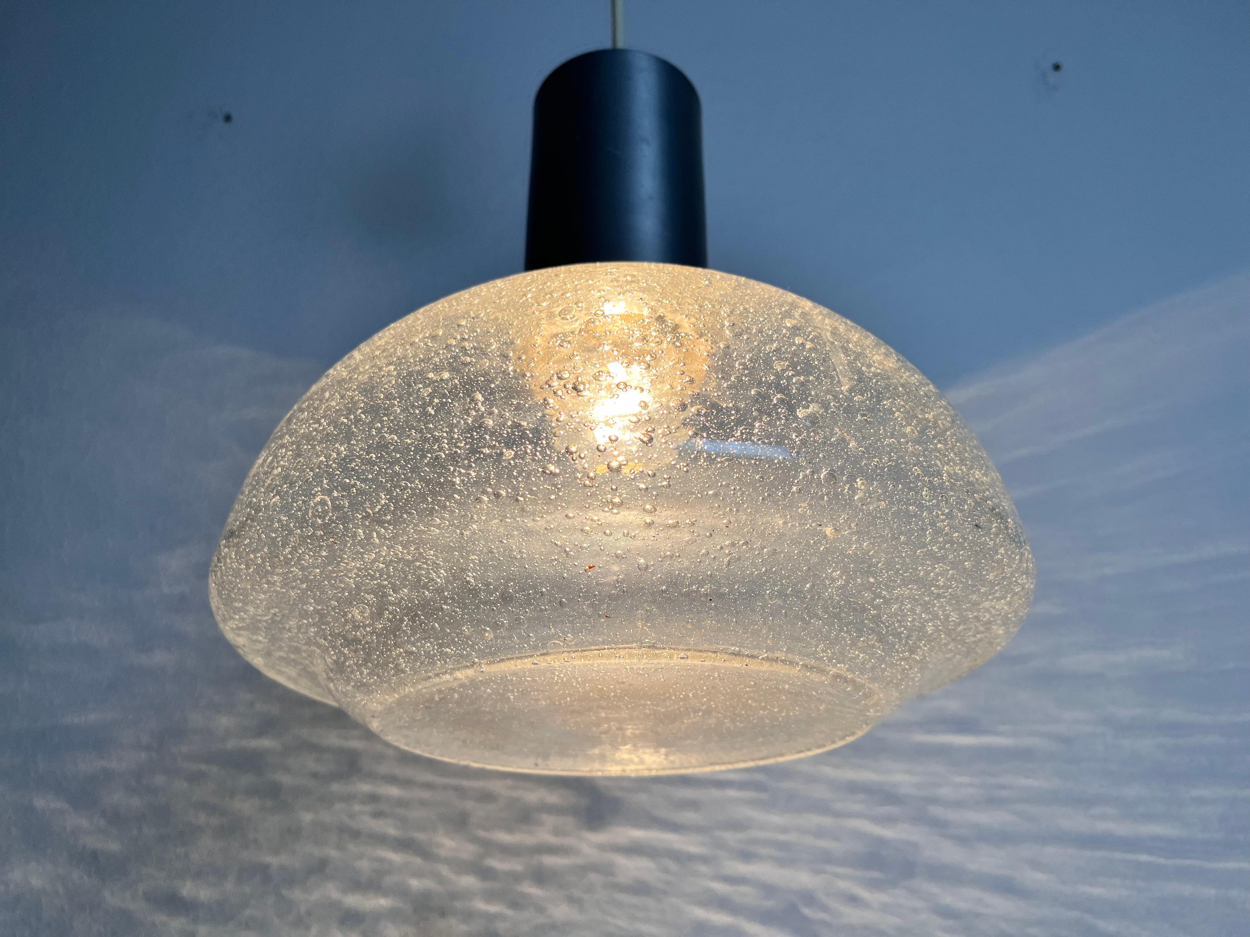 Rare Doria Midcentury Brass and Ice Glass Pendant Lamp, 1960s For Sale 4