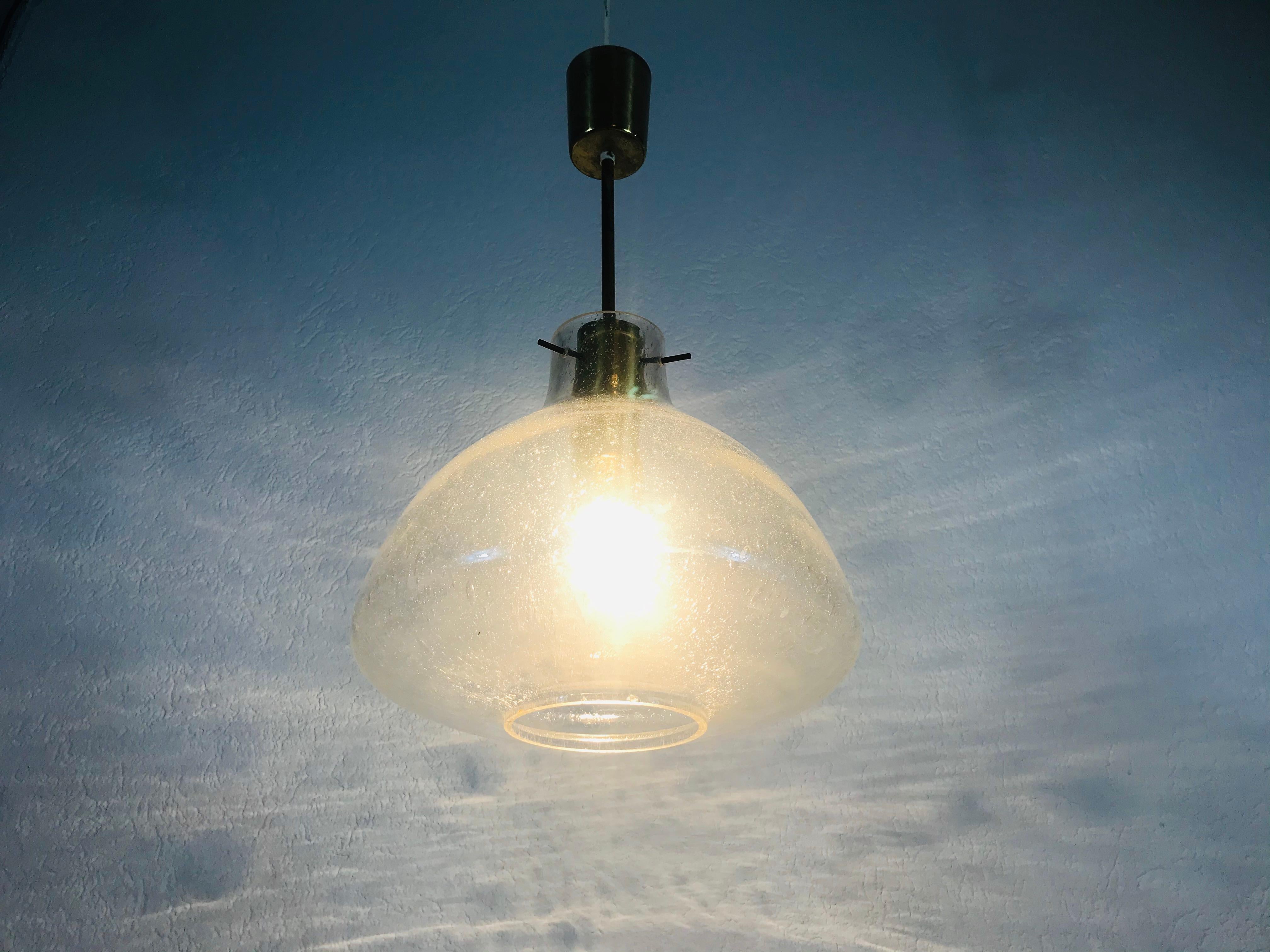 Rare Doria Midcentury Brass and Ice Glass Pendant Lamp, 1960s For Sale 4