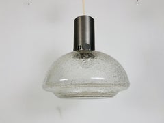 Rare Doria Midcentury Brass and Ice Glass Pendant Lamp, 1960s