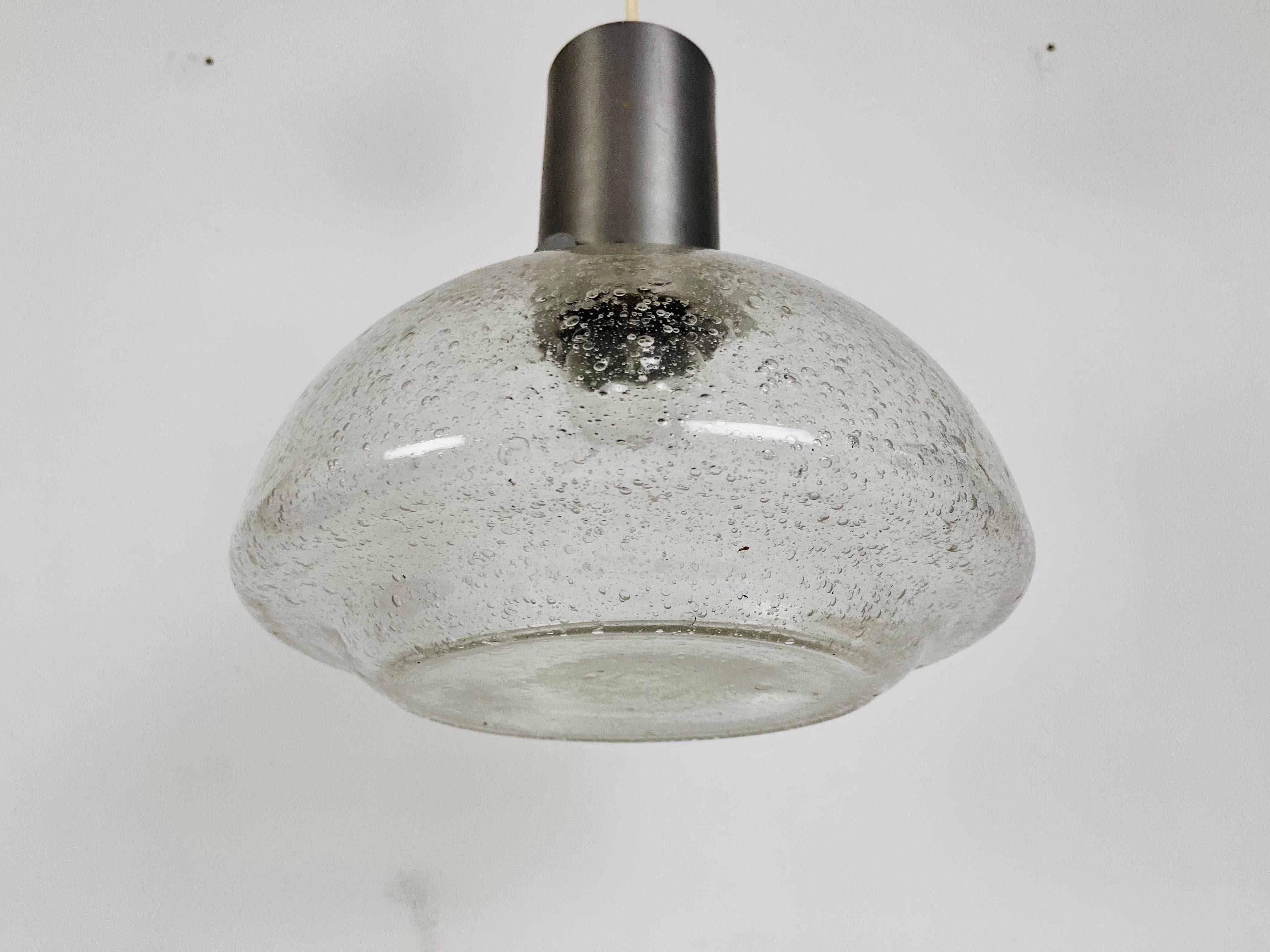 Mid-Century Modern Rare Doria Midcentury Brass and Ice Glass Pendant Lamp, 1960s For Sale