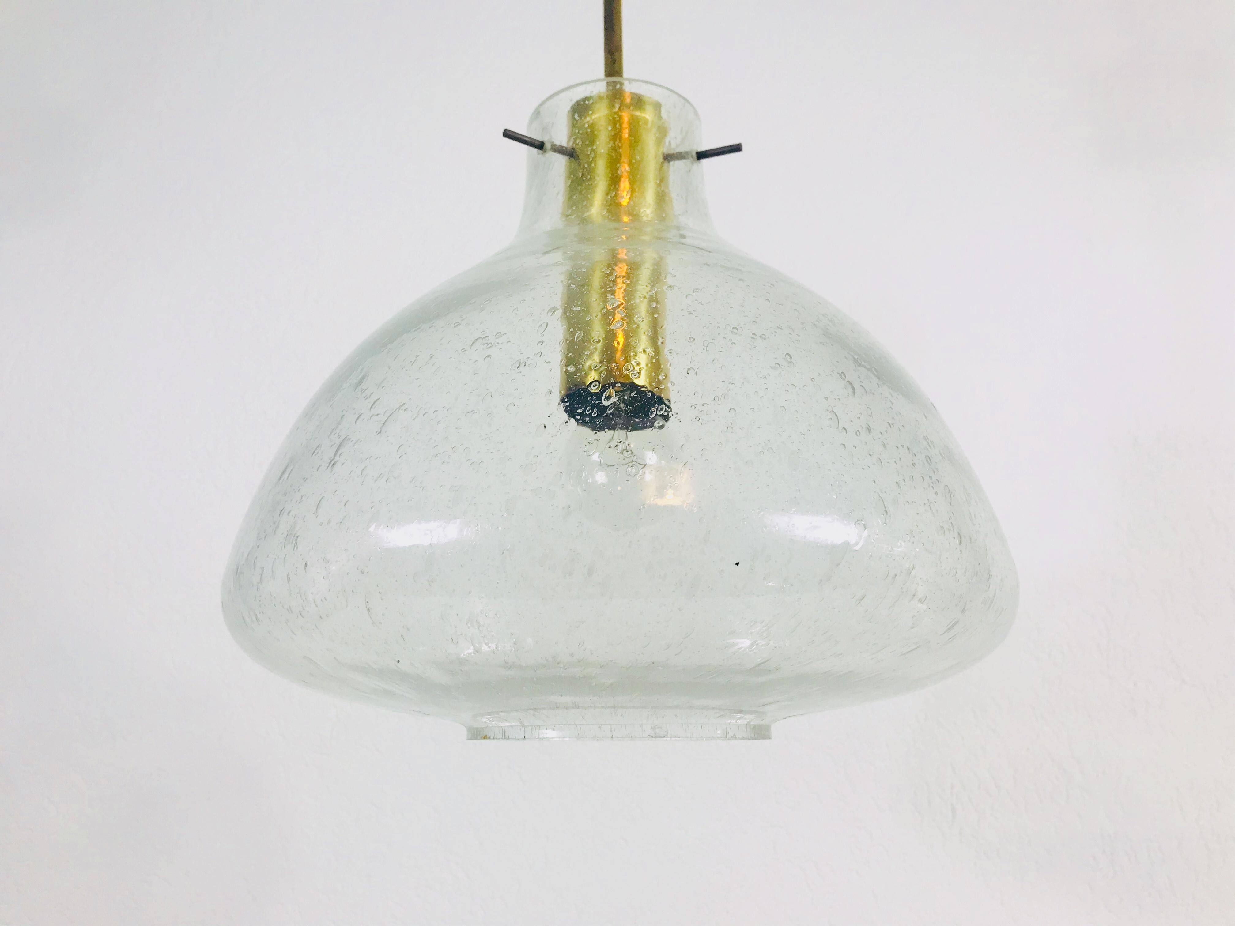 Mid-Century Modern Rare Doria Midcentury Brass and Ice Glass Pendant Lamp, 1960s For Sale