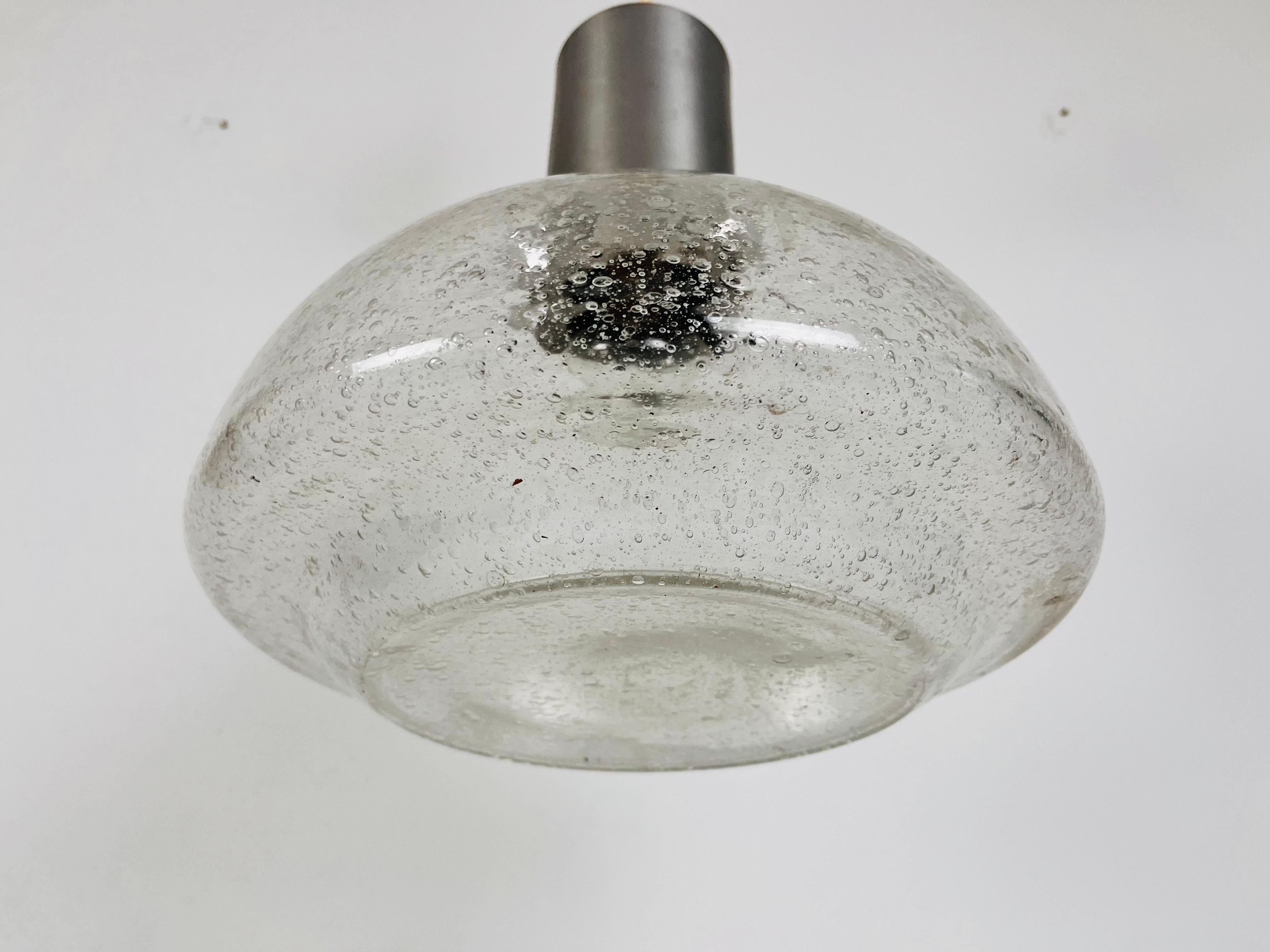 Mid-20th Century Rare Doria Midcentury Brass and Ice Glass Pendant Lamp, 1960s For Sale