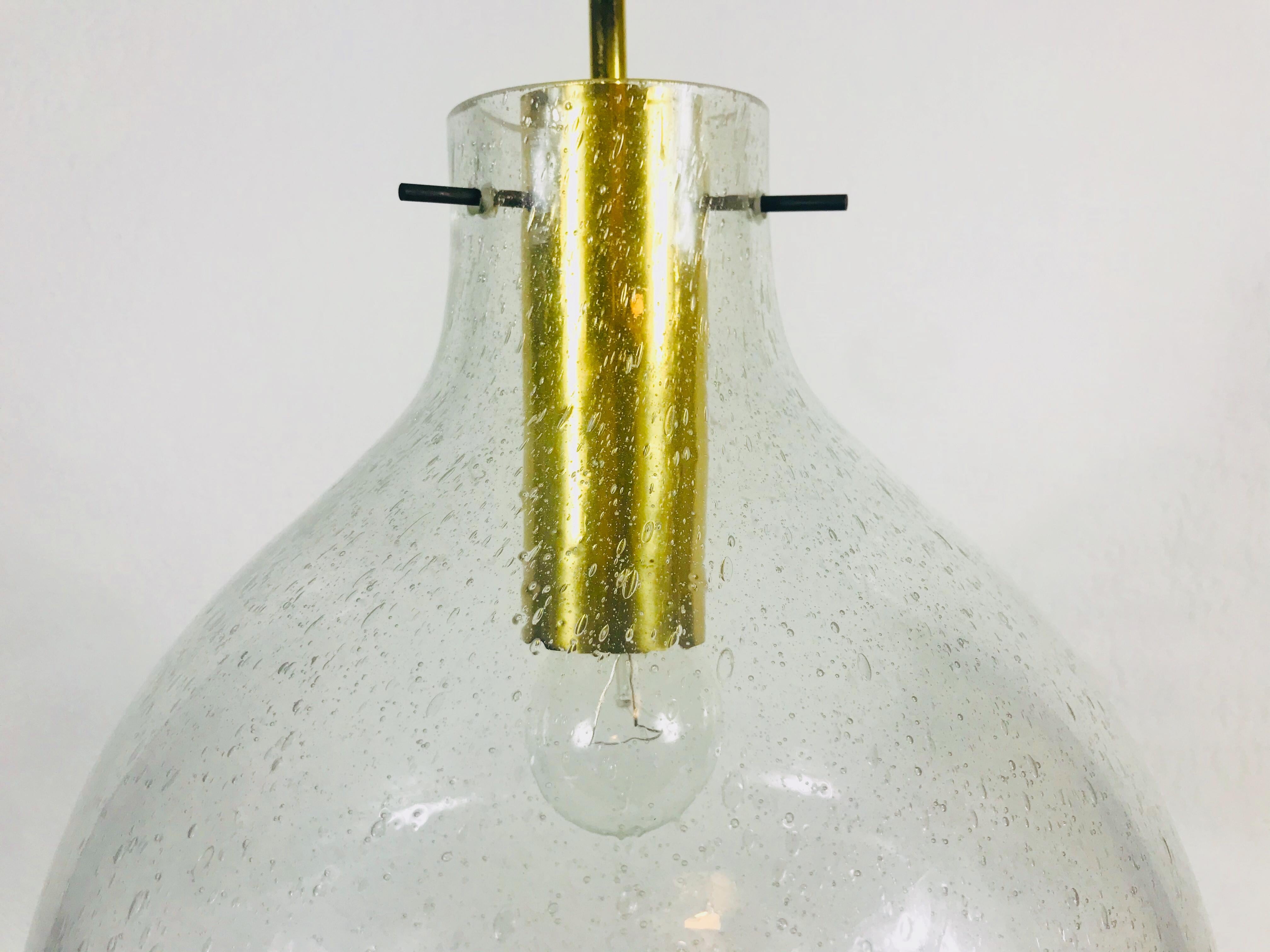 Mid-20th Century Rare Doria Midcentury Brass and Ice Glass Pendant Lamp, 1960s For Sale