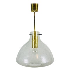 Vintage Rare Doria Midcentury Brass and Ice Glass Pendant Lamp, 1960s