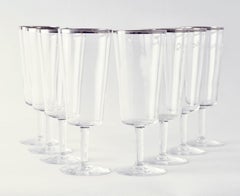 Rare Dorothy Thorpe Champagne Flutes with Silver Rim, Set of 8