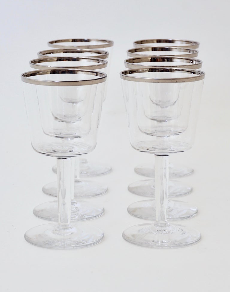 Rare Dorothy Thorpe Cordial Glasses with Silver Rim, circa 1950s, Set