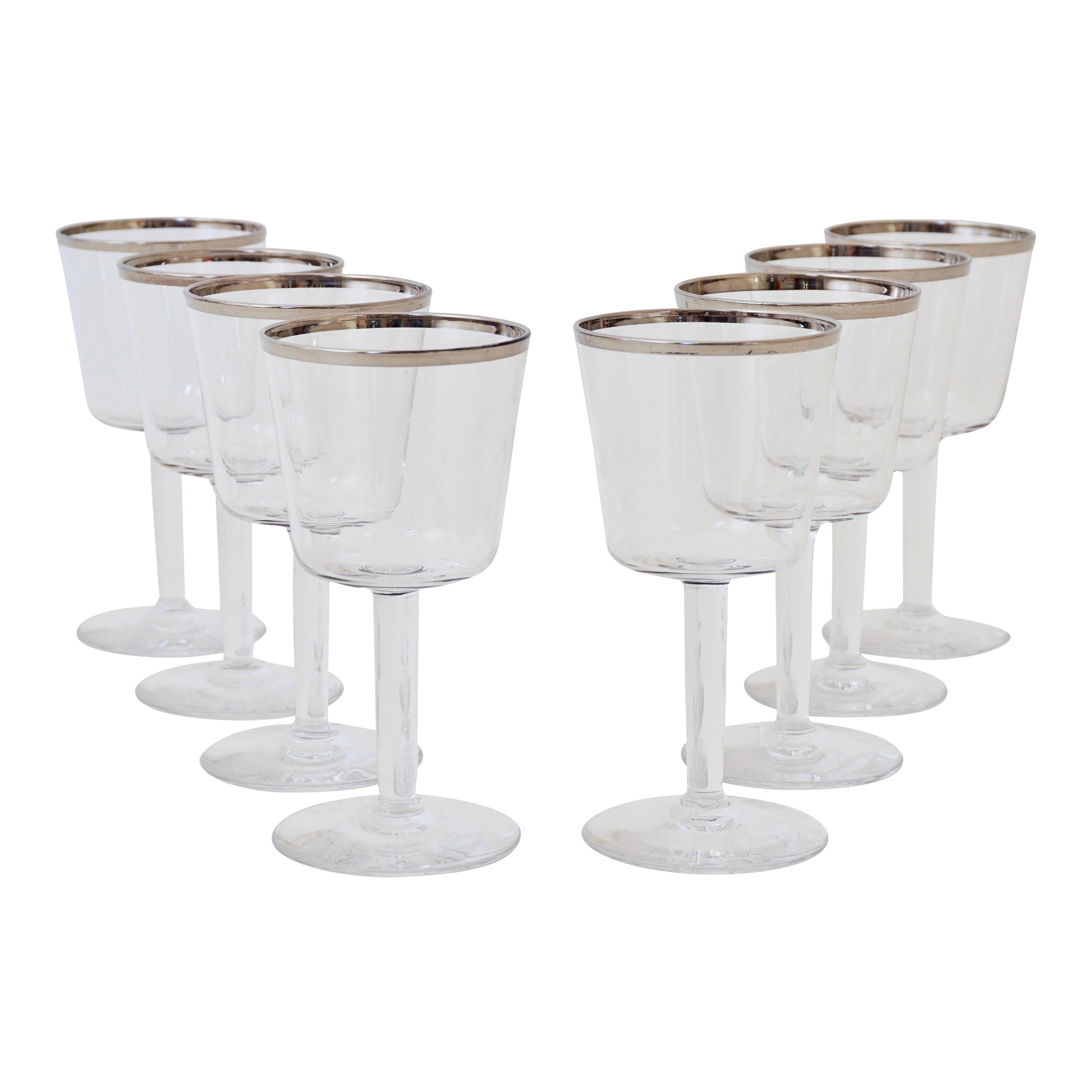 Rare Dorothy Thorpe Cordial Glasses with Silver Rim, circa 1950s, Set
