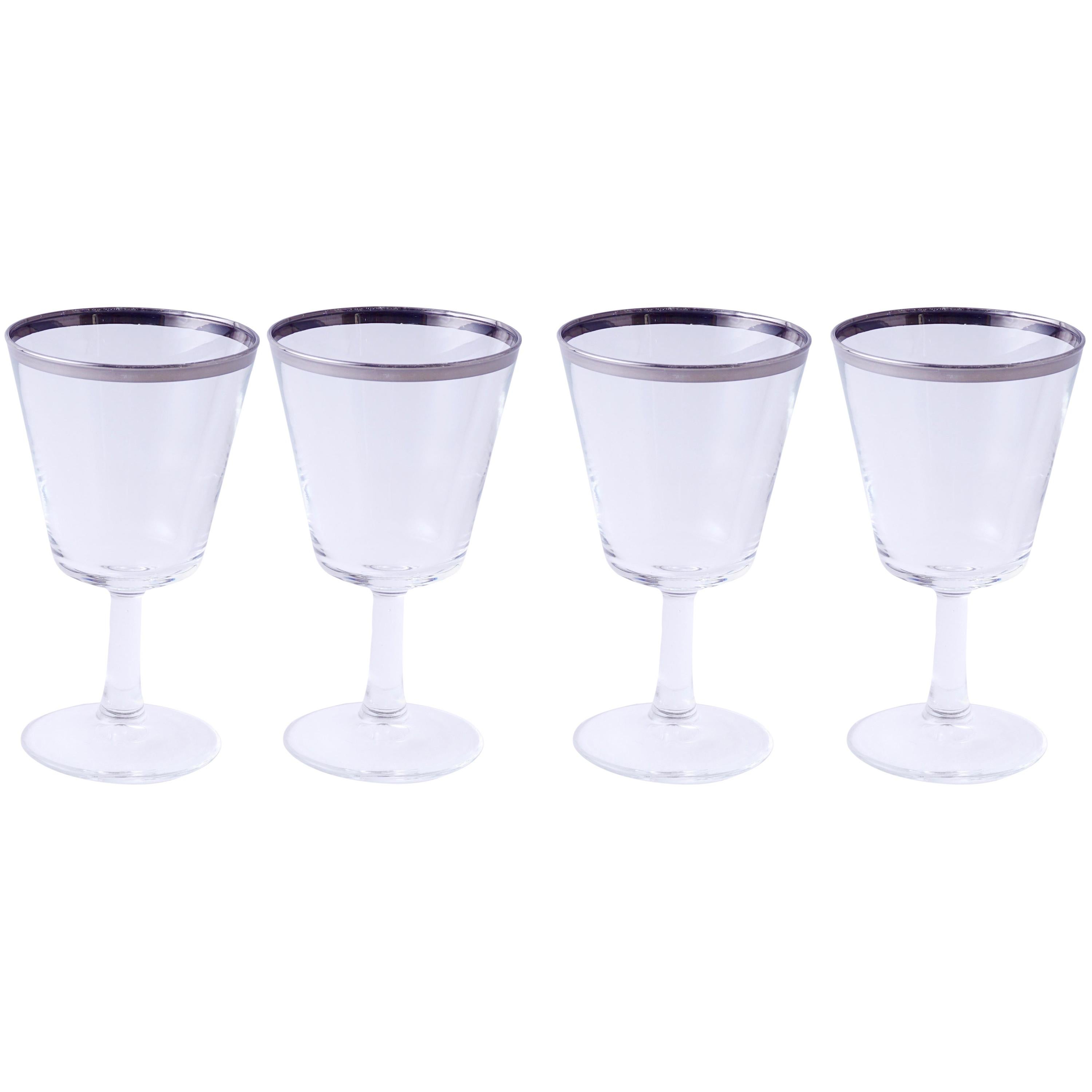 Rare Dorothy Thorpe Silver Rim Wine Glasses, Set of 4