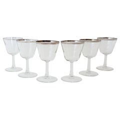 Rare Dorothy Thorpe Wine Glasses with Silver Rim, Set of 6