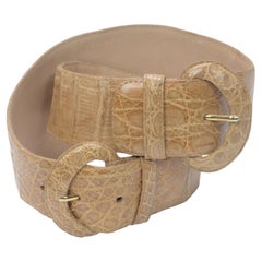 Rare Double Buckle Nancy Gonzalez Wide Belt in Natural Beige Crocodile
