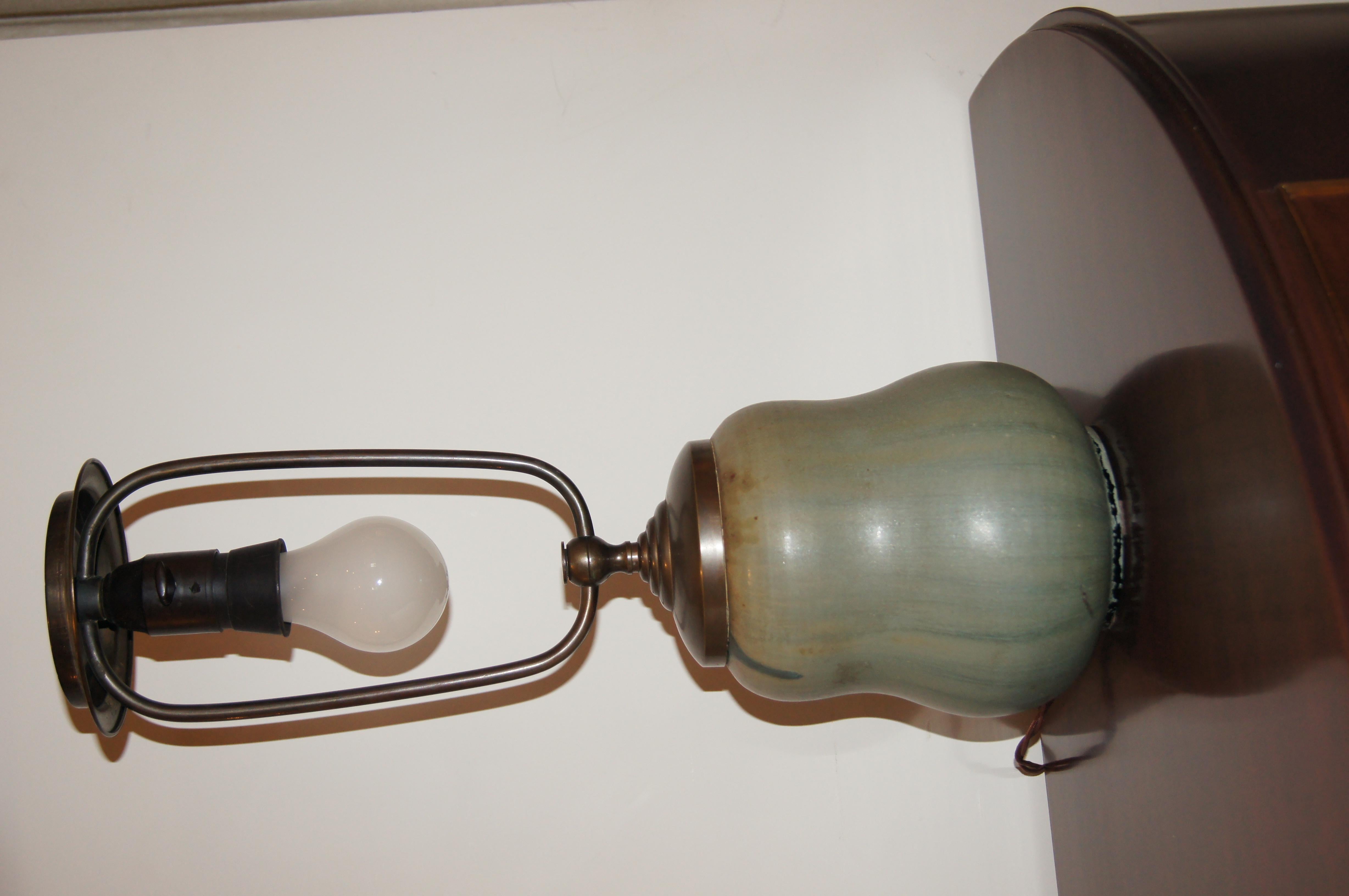 Rare Double Gourd Table Lamp with Layered Green Glazes by Arne Bang For Sale 2