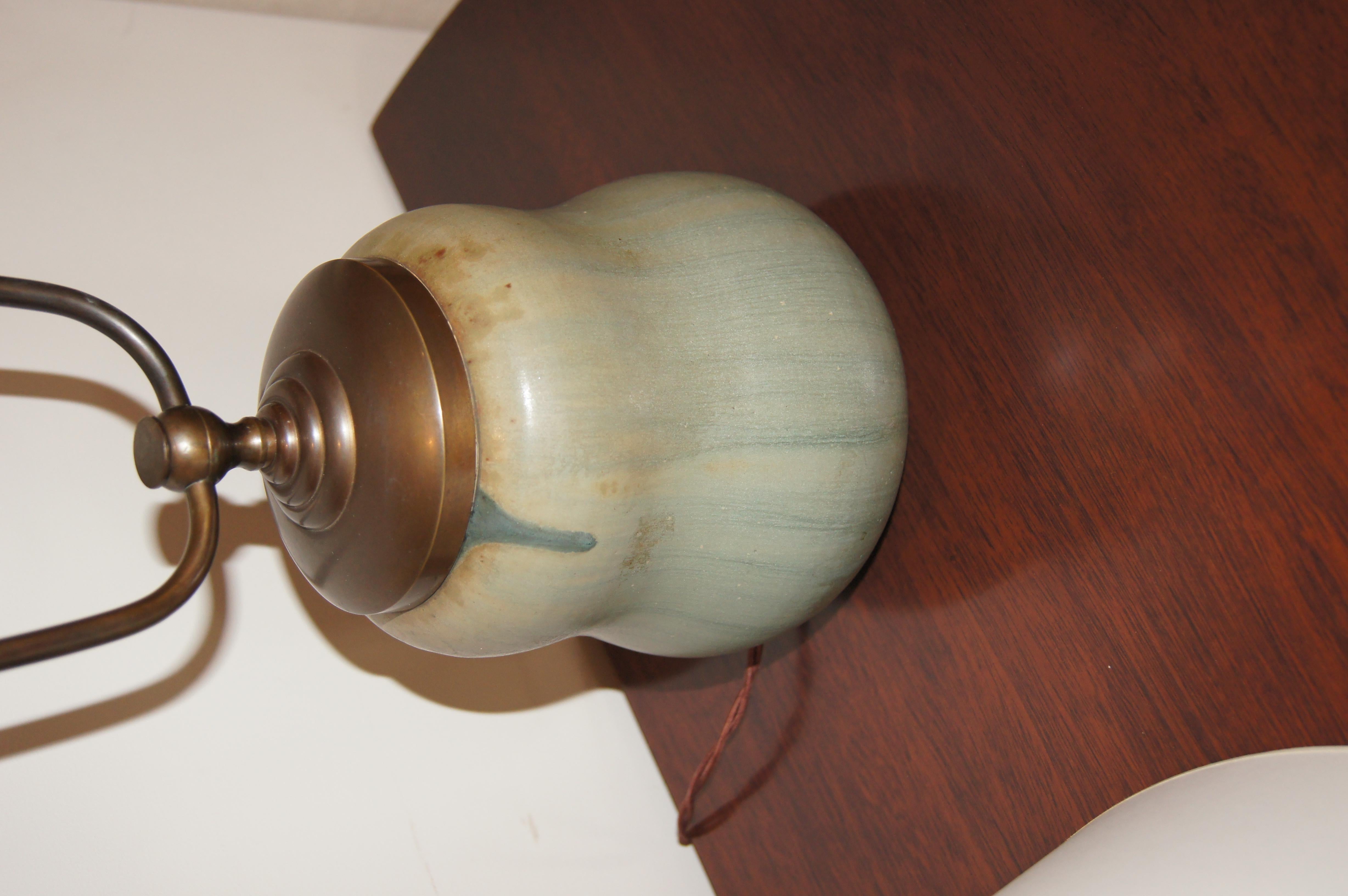 Rare Double Gourd Table Lamp with Layered Green Glazes by Arne Bang For Sale 3