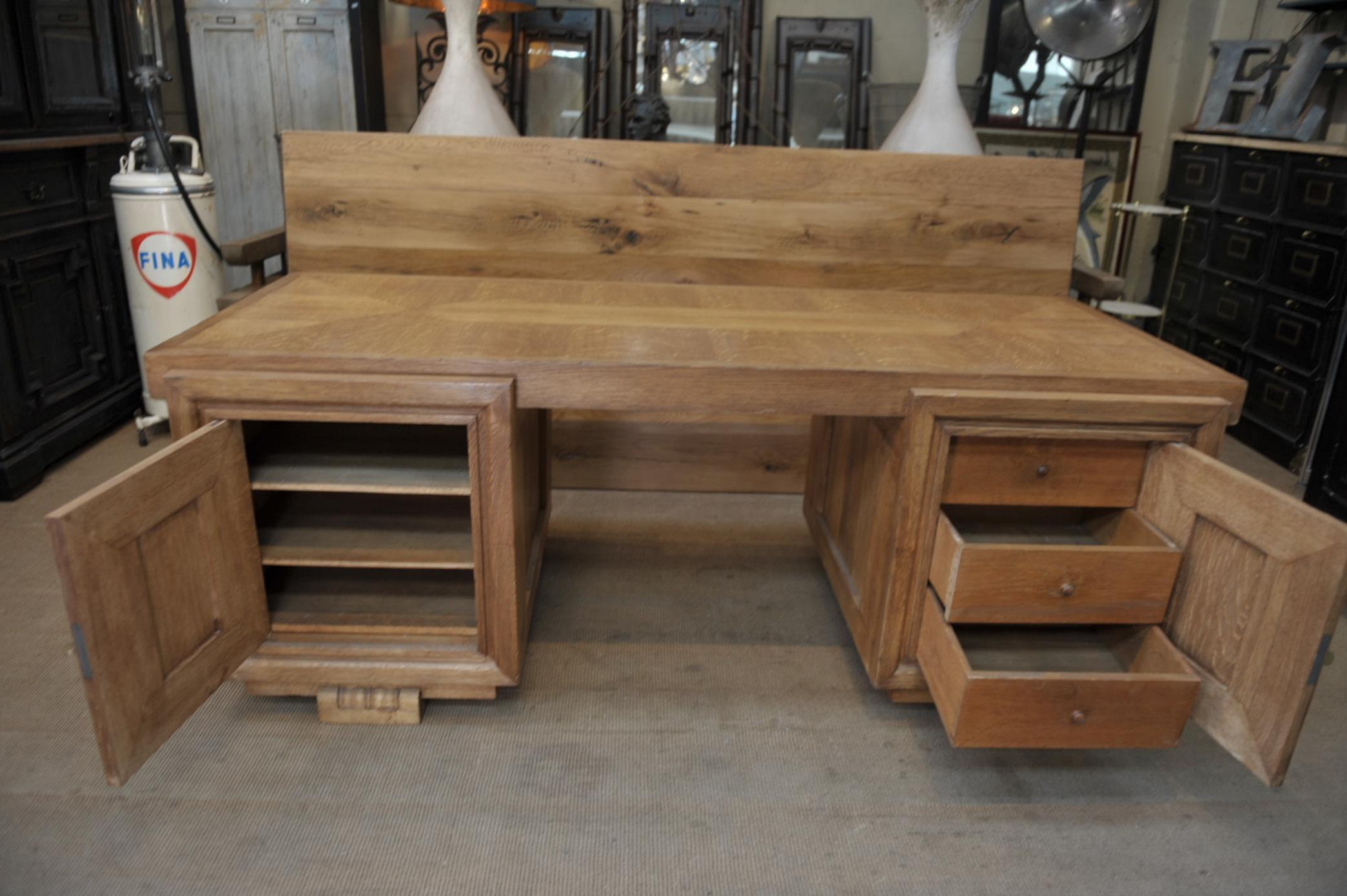 Rare Double Side Desk in Oak by Charles Dudouyt, circa 1940 4