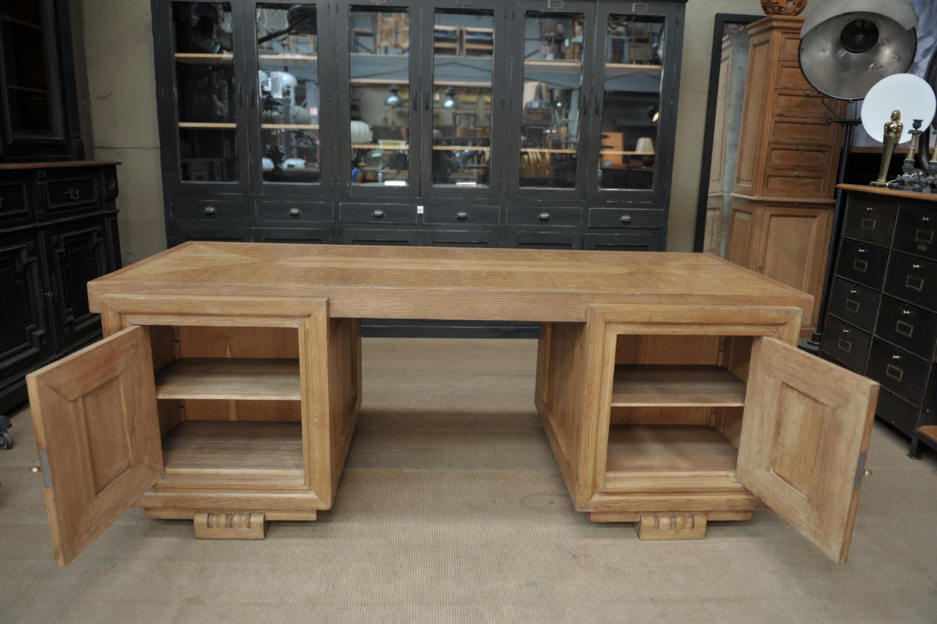 Rare Double Side Desk in Oak by Charles Dudouyt, circa 1940 For Sale 6