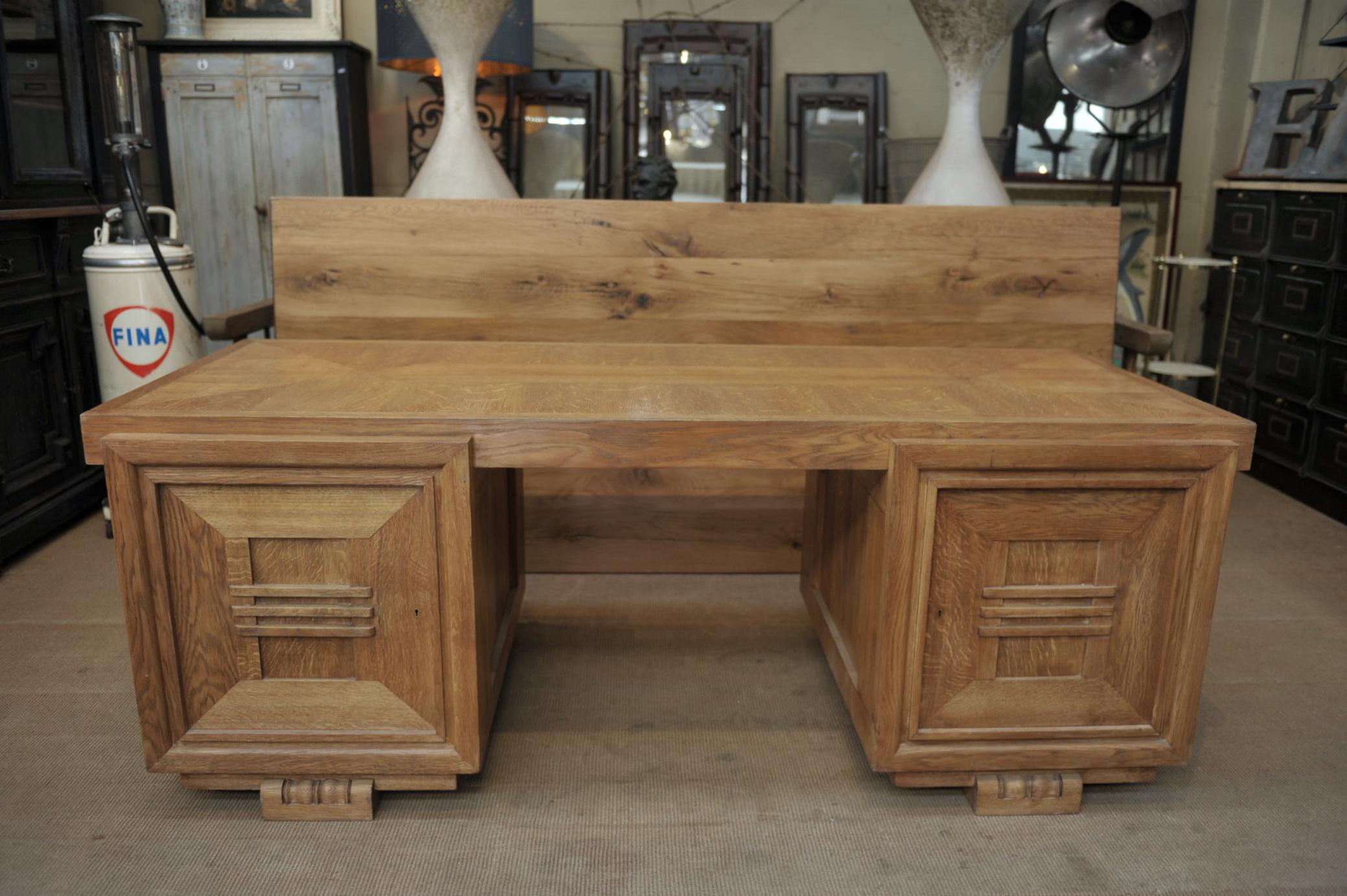 Rare Double Side Desk in Oak by Charles Dudouyt, circa 1940 7